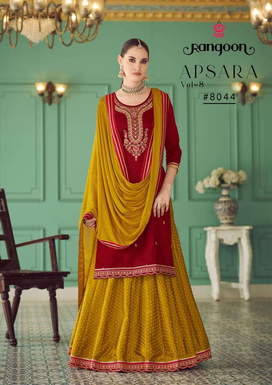 RANGOON APSARA VO 8 JAM SILK DESIGNER WORK READY MADE GHAGHARA SUIT