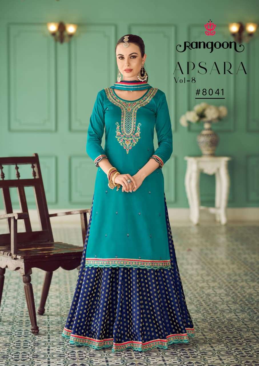 RANGOON APSARA VO 8 JAM SILK DESIGNER WORK READY MADE GHAGHARA SUIT