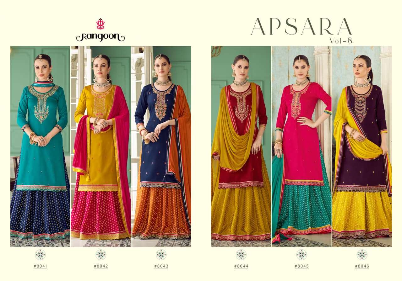 RANGOON APSARA VO 8 JAM SILK DESIGNER WORK READY MADE GHAGHARA SUIT