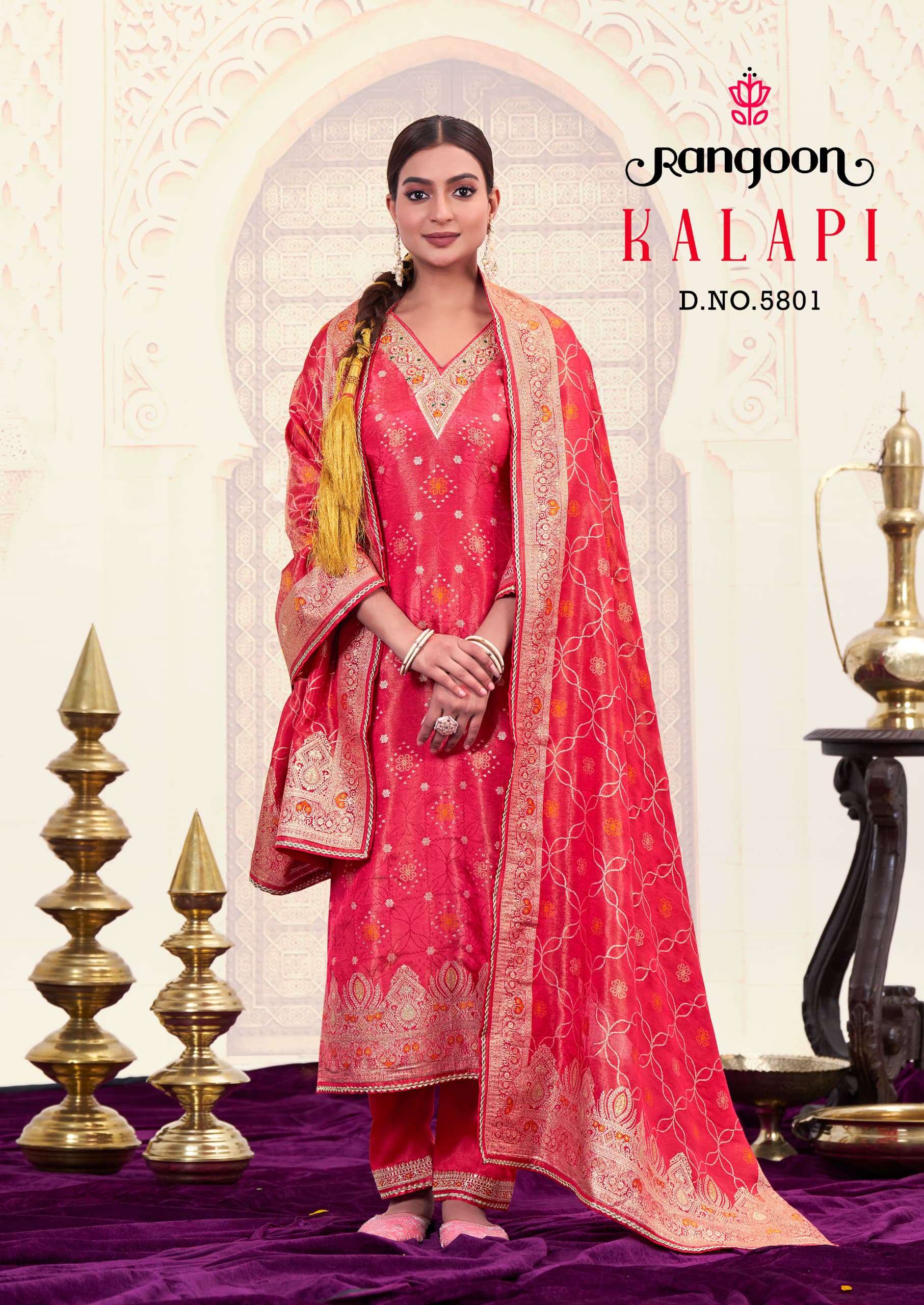 RANGOON KALAPI JACQUARD DESIGNER WORK READY MADE LADIES SUIT
