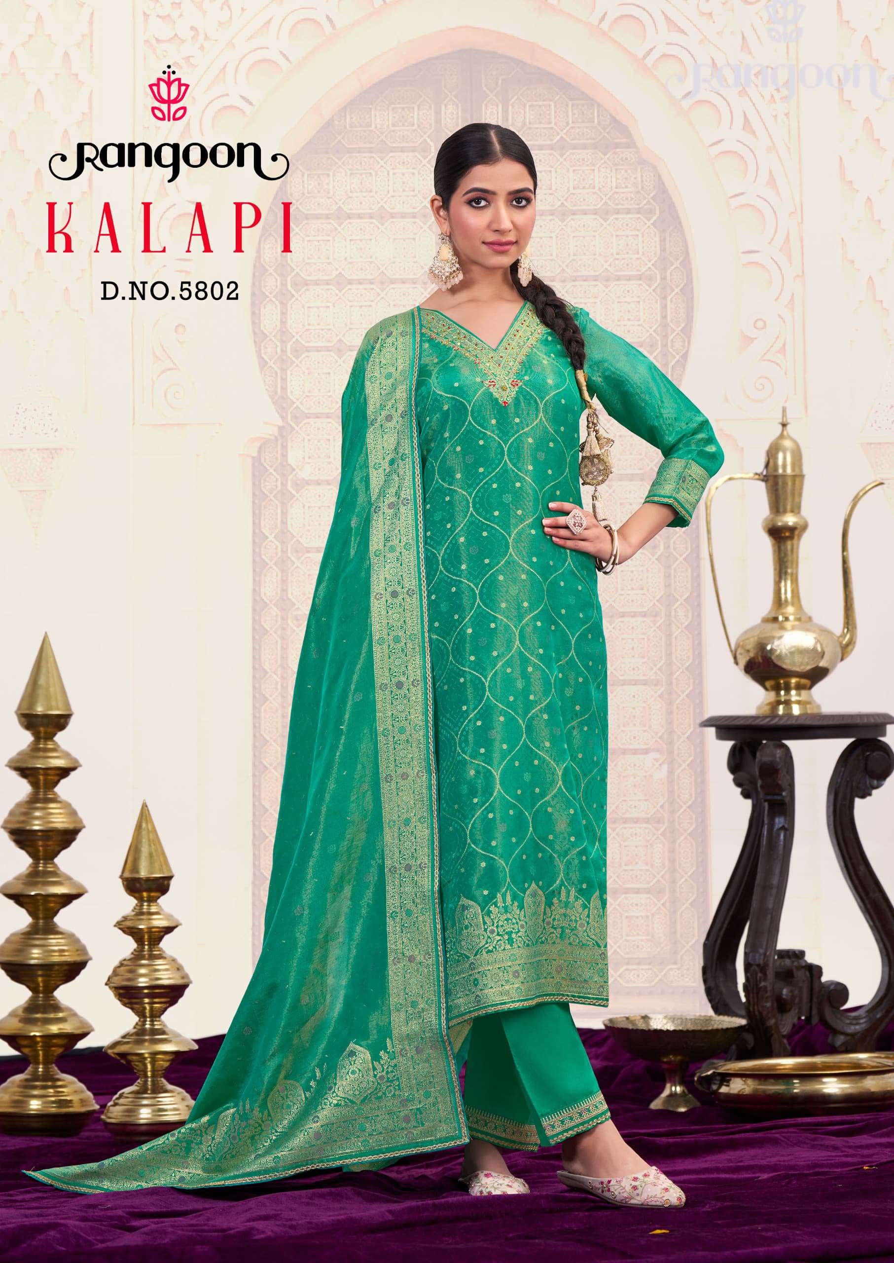 RANGOON KALAPI JACQUARD DESIGNER WORK READY MADE LADIES SUIT