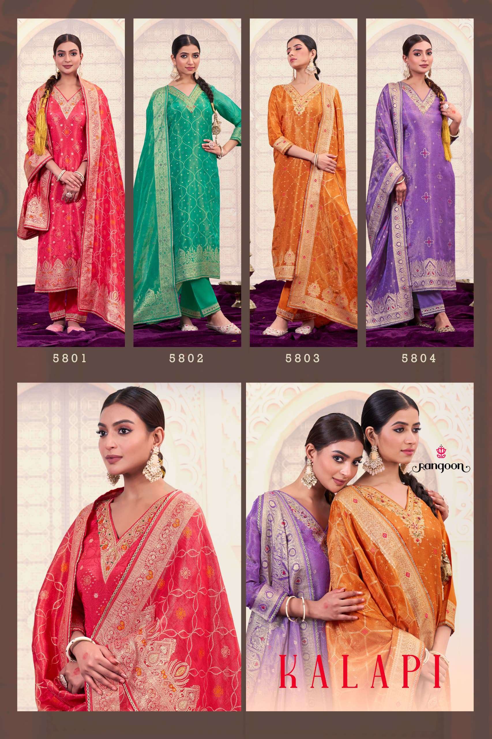 RANGOON KALAPI JACQUARD DESIGNER WORK READY MADE LADIES SUIT