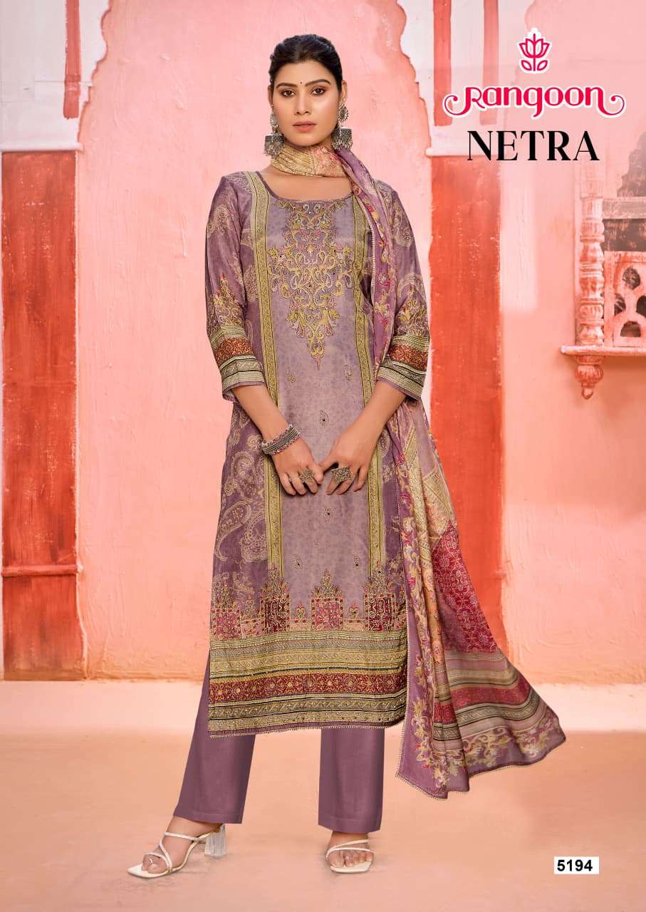 RANGOON NETRA MUSLIN DIGITAL PRINT WITH FANCY WORK READY MADE SUIT
