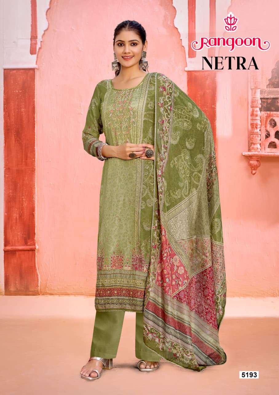 RANGOON NETRA MUSLIN DIGITAL PRINT WITH FANCY WORK READY MADE SUIT