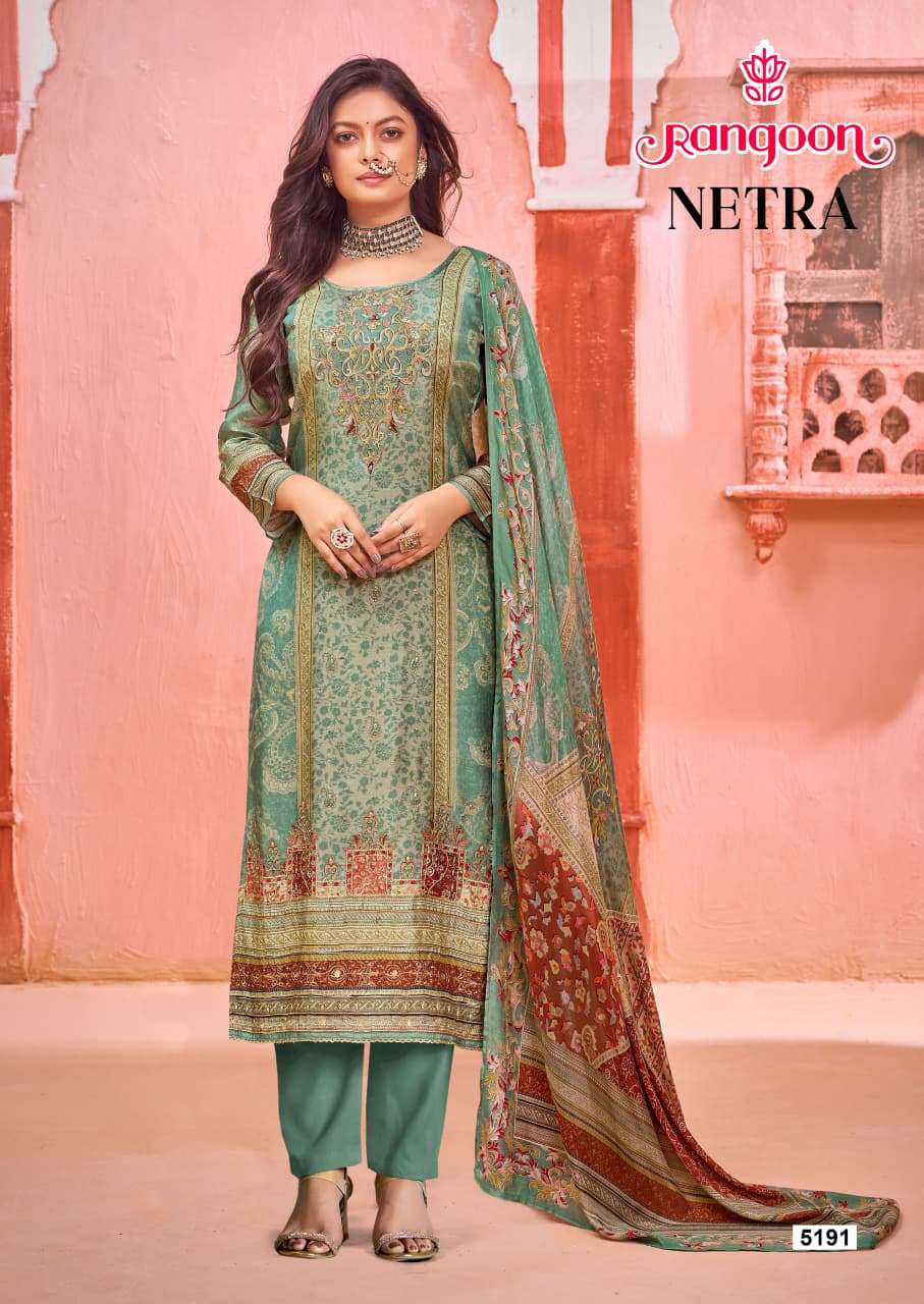 RANGOON NETRA MUSLIN DIGITAL PRINT WITH FANCY WORK READY MADE SUIT