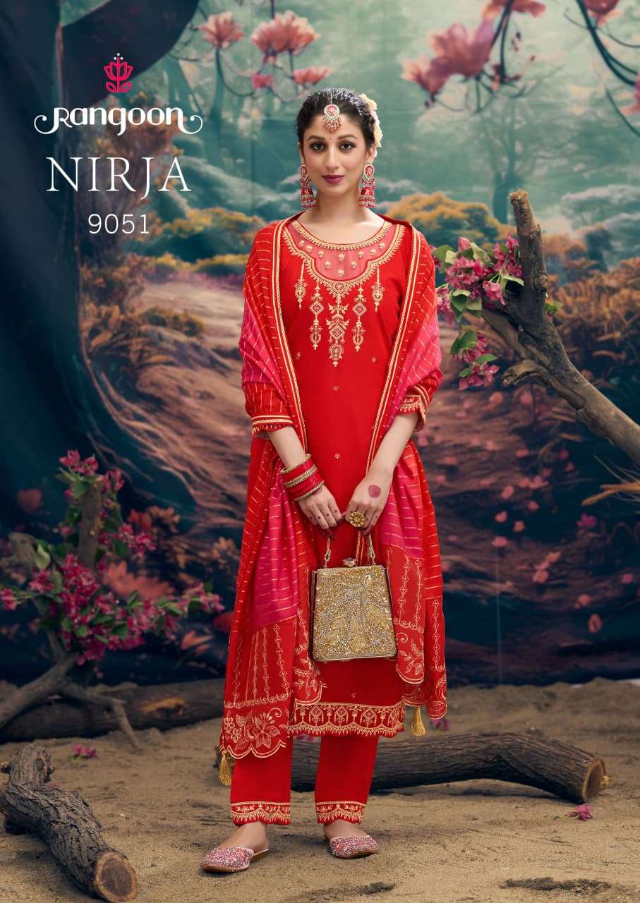 RANGOON NIRJA SILK FANCY EMBROIDERY WORKS LADIES KURTI COMBO SET 