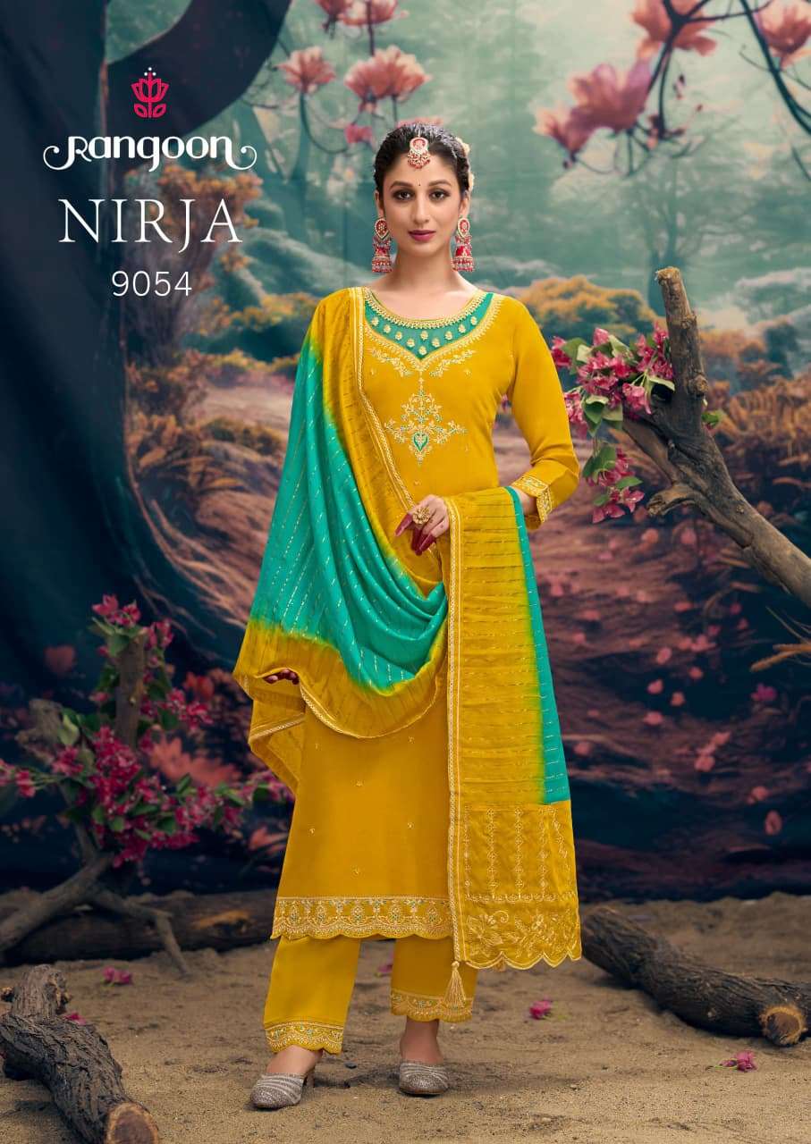 RANGOON NIRJA SILK FANCY EMBROIDERY WORKS LADIES KURTI COMBO SET 