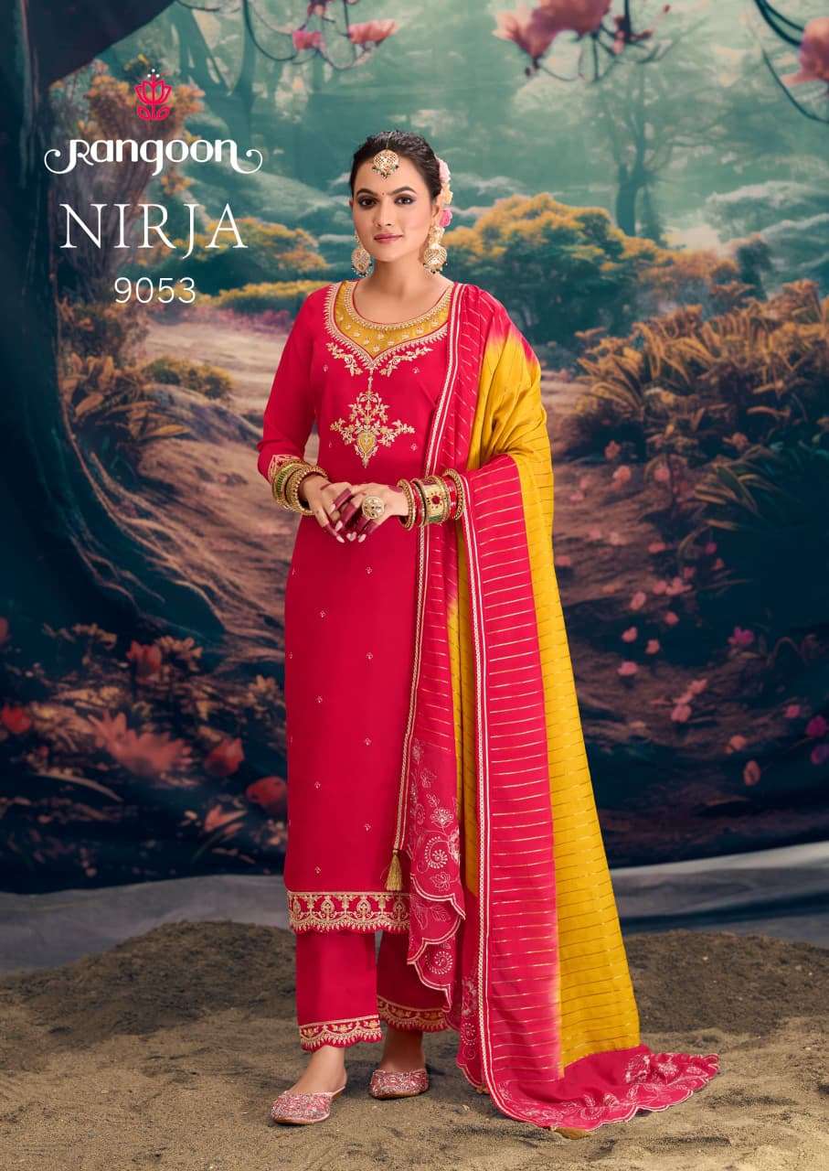 RANGOON NIRJA SILK FANCY EMBROIDERY WORKS LADIES KURTI COMBO SET 