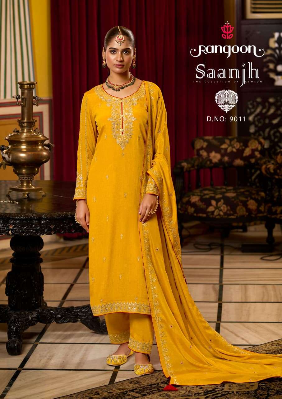 RANGOON SAANJH EMBROIDERY DESIGNER WORK READY MADE LADIES SUITS 