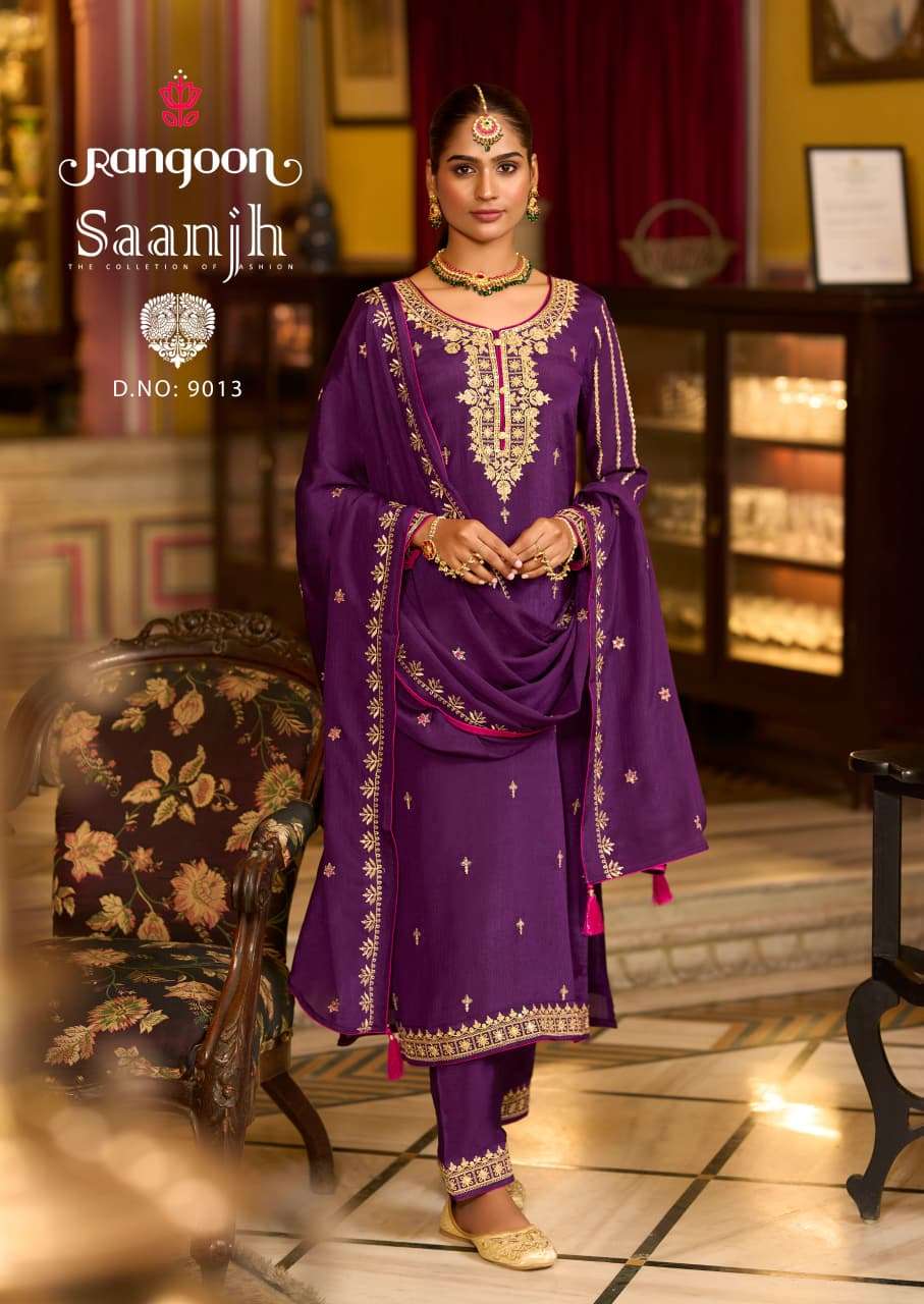 RANGOON SAANJH EMBROIDERY DESIGNER WORK READY MADE LADIES SUITS 