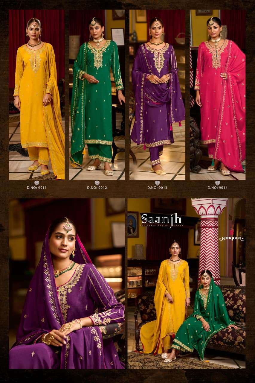 RANGOON SAANJH EMBROIDERY DESIGNER WORK READY MADE LADIES SUITS 