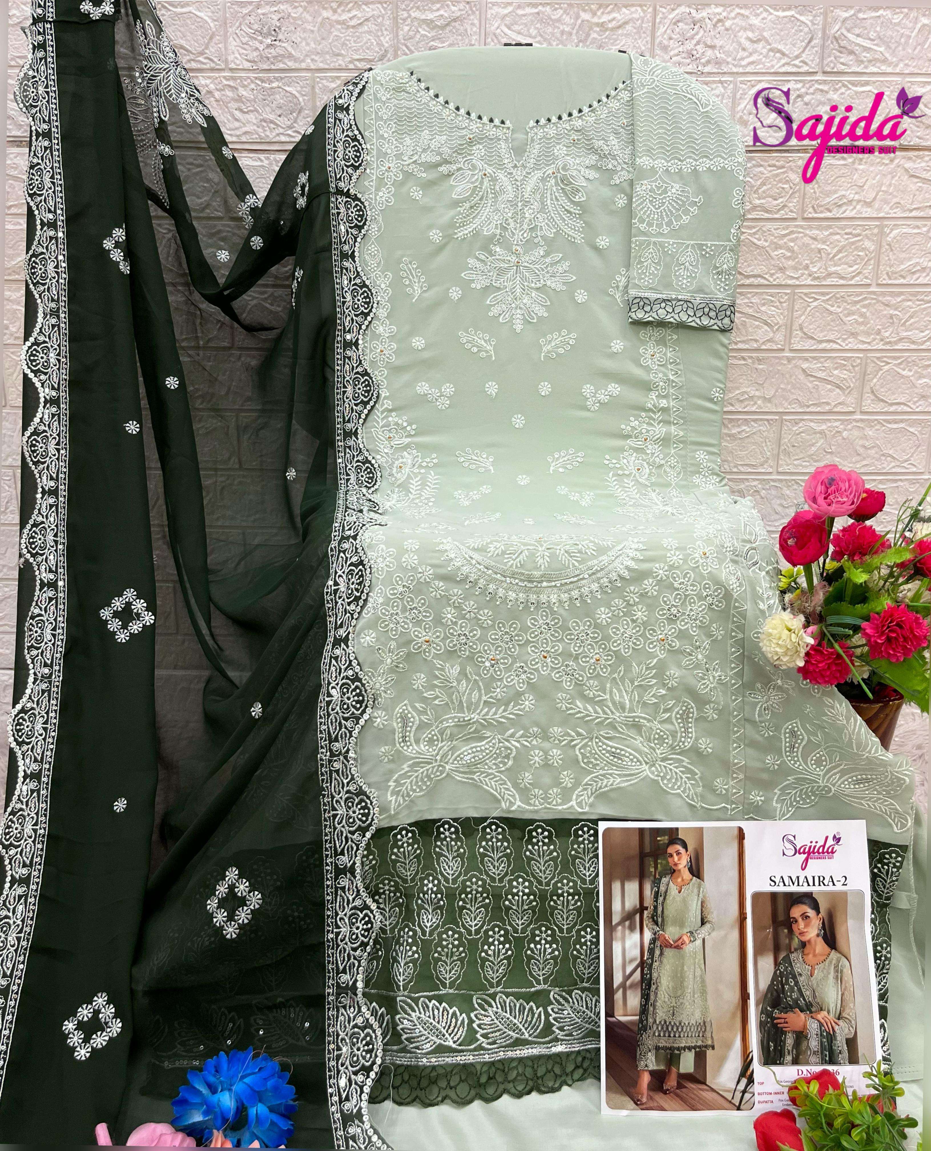 SAJIDA DESIGNER DESIGN NO - 1036 GEORGETTE HEAVY EMBROIDERED KHATLI WORK PAKISTANI SALWAR SUIT 