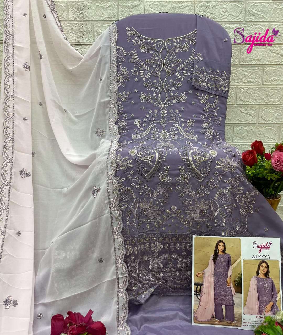 SAJIDA DESIGNER DESIGN NO - 1068 GEORGETTE HEAVY EMBROIDERED KHATLI WORK PAKISTANI SUIT