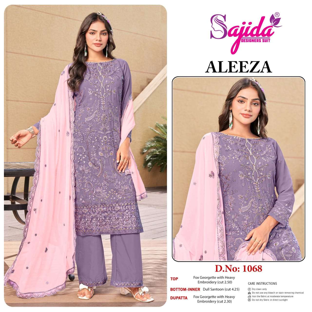 SAJIDA DESIGNER DESIGN NO - 1068 GEORGETTE HEAVY EMBROIDERED KHATLI WORK PAKISTANI SUIT