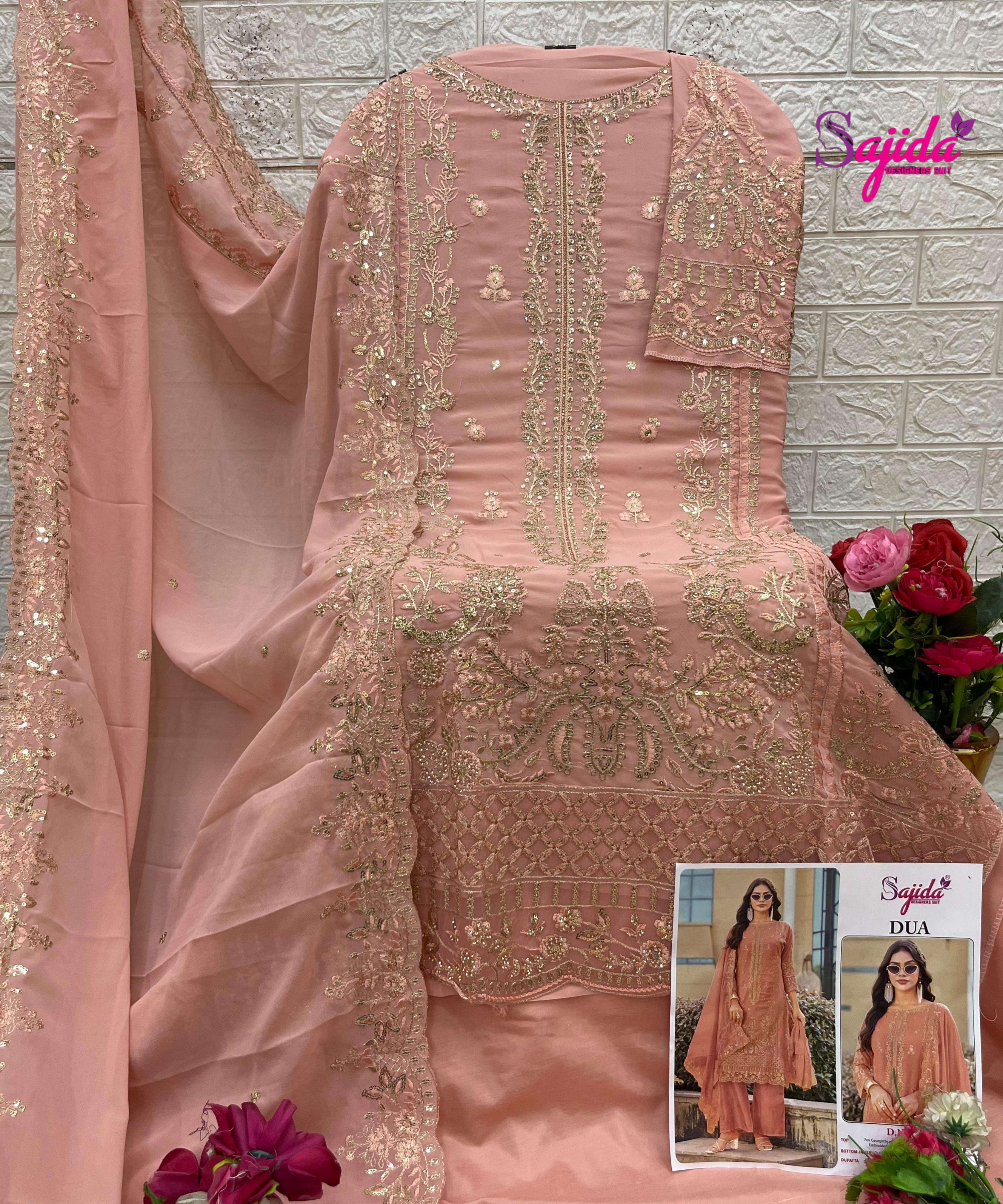 SAJIDA DESIGNER DESIGN NO - 1069-1070-1071 GEORGETTE HEAVY EMBROIDERED KHATLI WORK PAKISTANI SUIT 