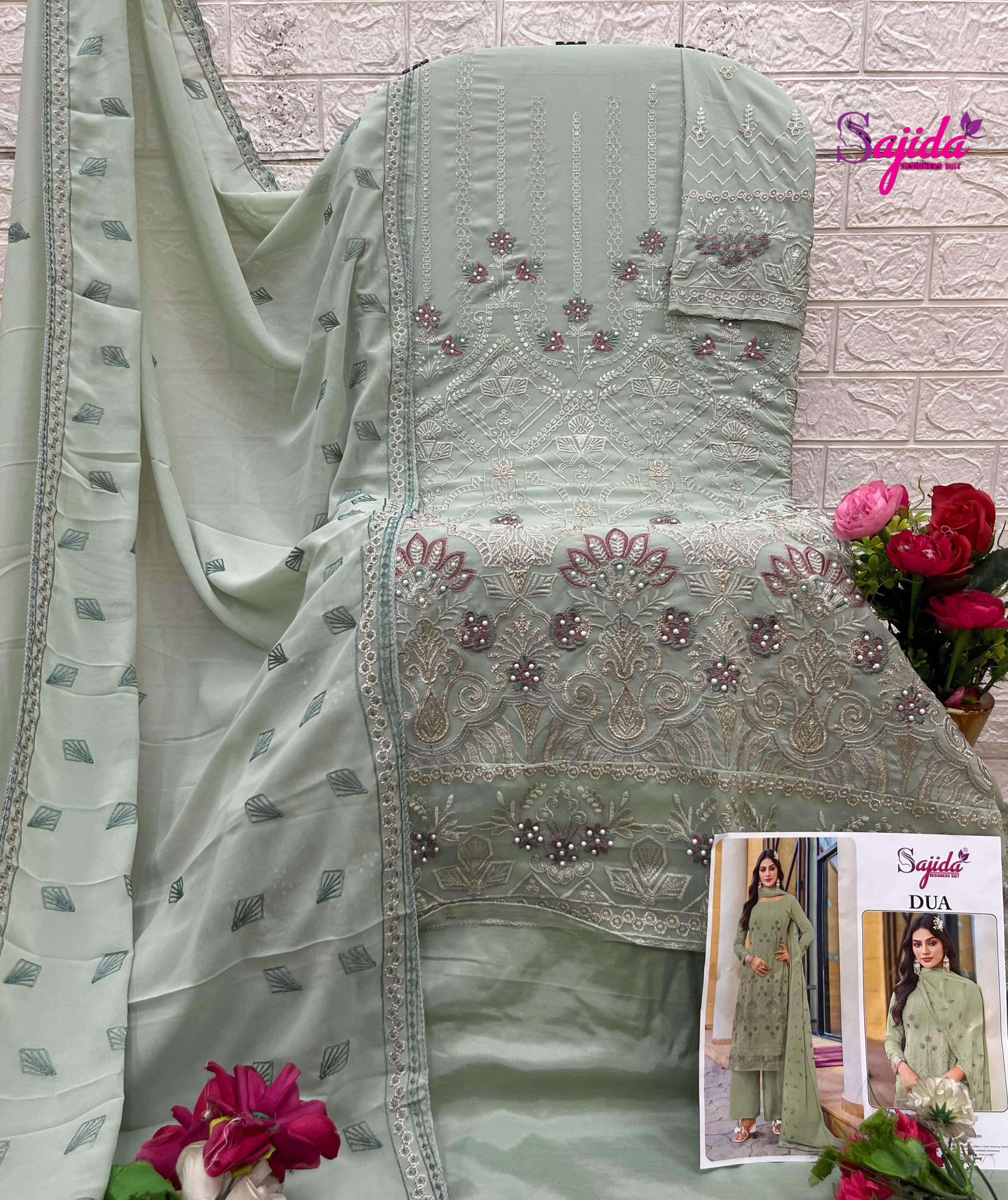 SAJIDA DESIGNER DESIGN NO - 1069-1070-1071 GEORGETTE HEAVY EMBROIDERED KHATLI WORK PAKISTANI SUIT 