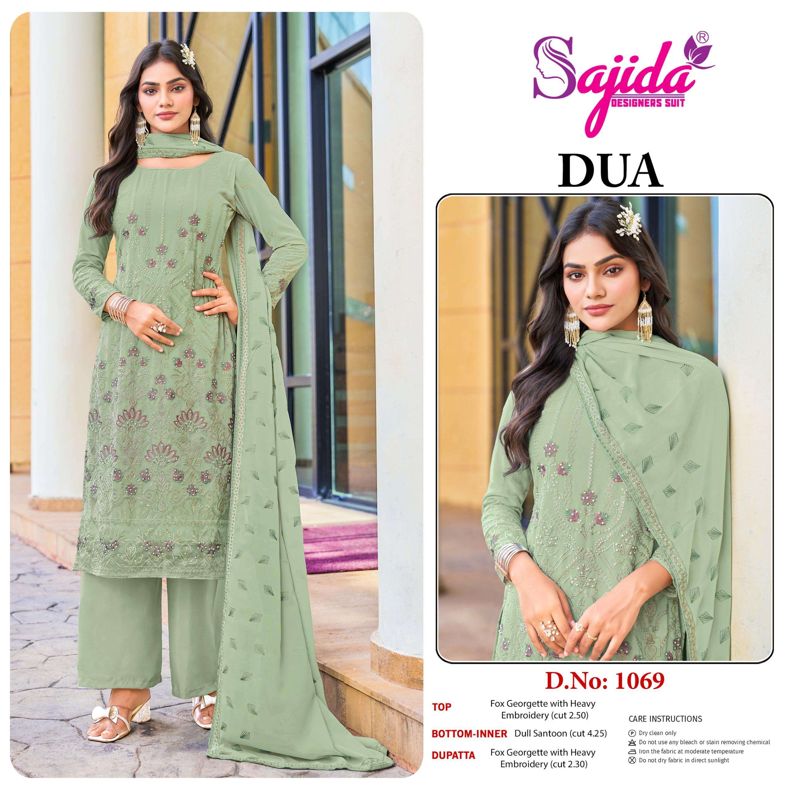 SAJIDA DESIGNER DUA GEORGETTE HEAVY EMBROIDERED DESIGNER SUIT
