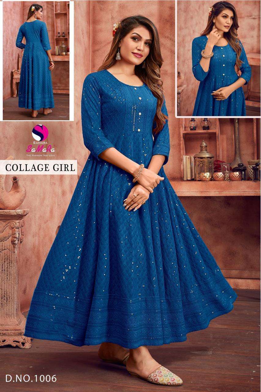 SAMARA COLLEGE GIRL RAYON WITH SHIFFLI WORK LADIES GOWN 