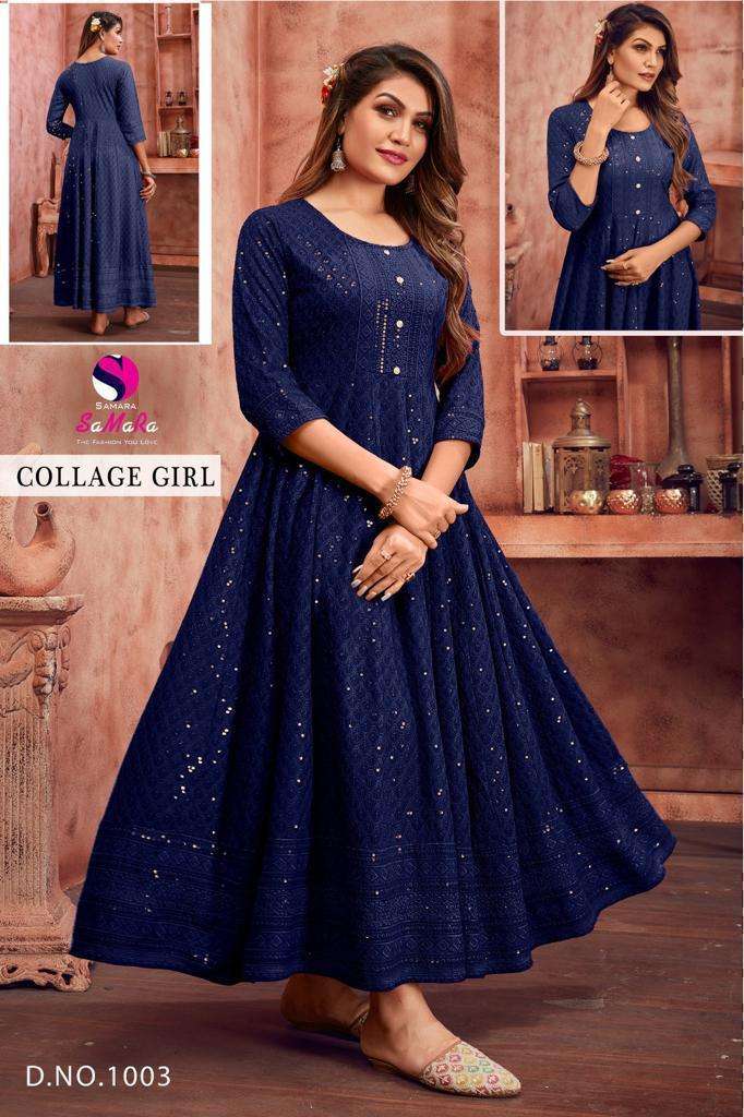 SAMARA COLLEGE GIRL RAYON WITH SHIFFLI WORK LADIES GOWN 