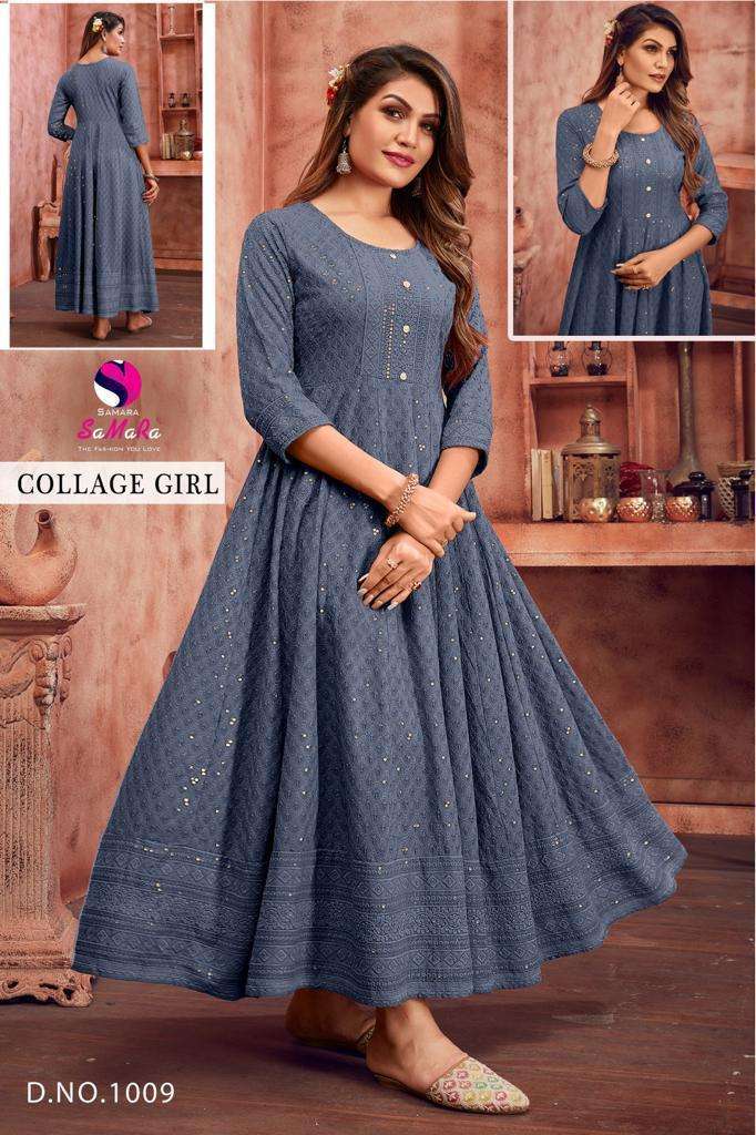 SAMARA COLLEGE GIRL RAYON WITH SHIFFLI WORK LADIES GOWN 