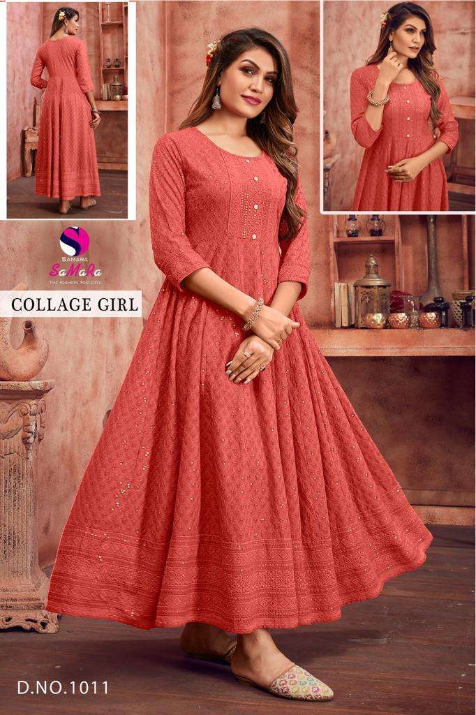 SAMARA COLLEGE GIRL RAYON WITH SHIFFLI WORK LADIES GOWN 