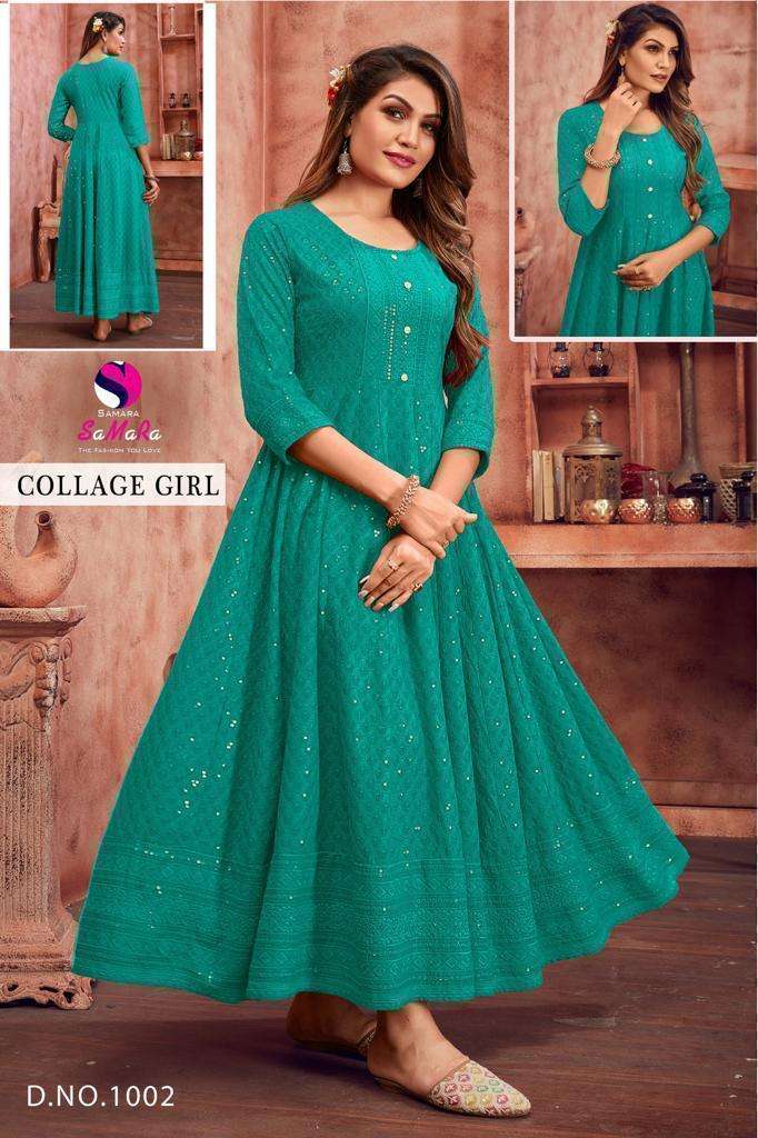 SAMARA COLLEGE GIRL RAYON WITH SHIFFLI WORK LADIES GOWN 
