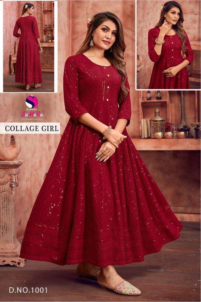 SAMARA COLLEGE GIRL RAYON WITH SHIFFLI WORK LADIES GOWN 