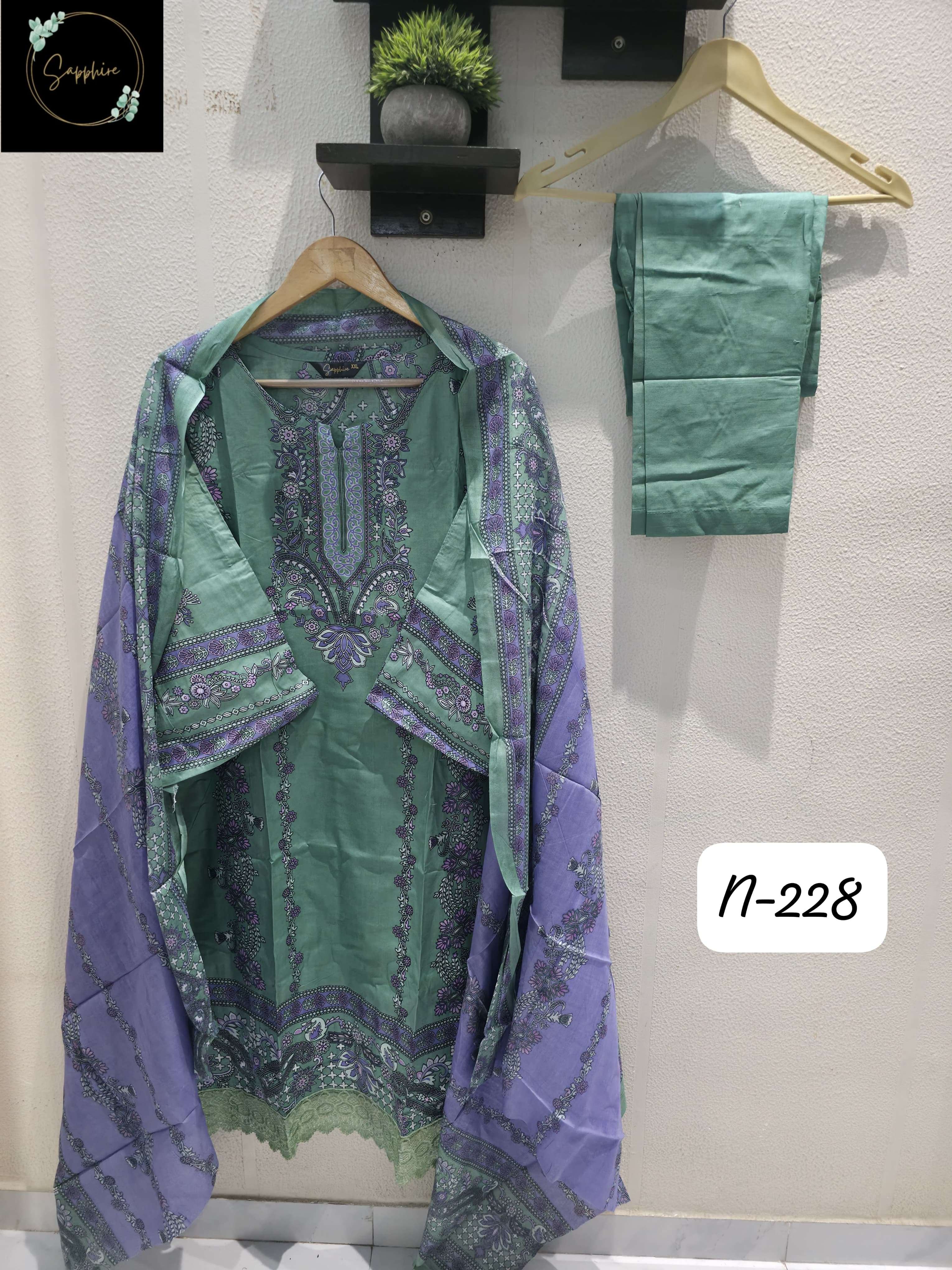 SAPPHIRE AGHA NOORAIN N 228 LAWN COTTON FANCY WORK PAKISTANI SALWAR KAMEEZ 