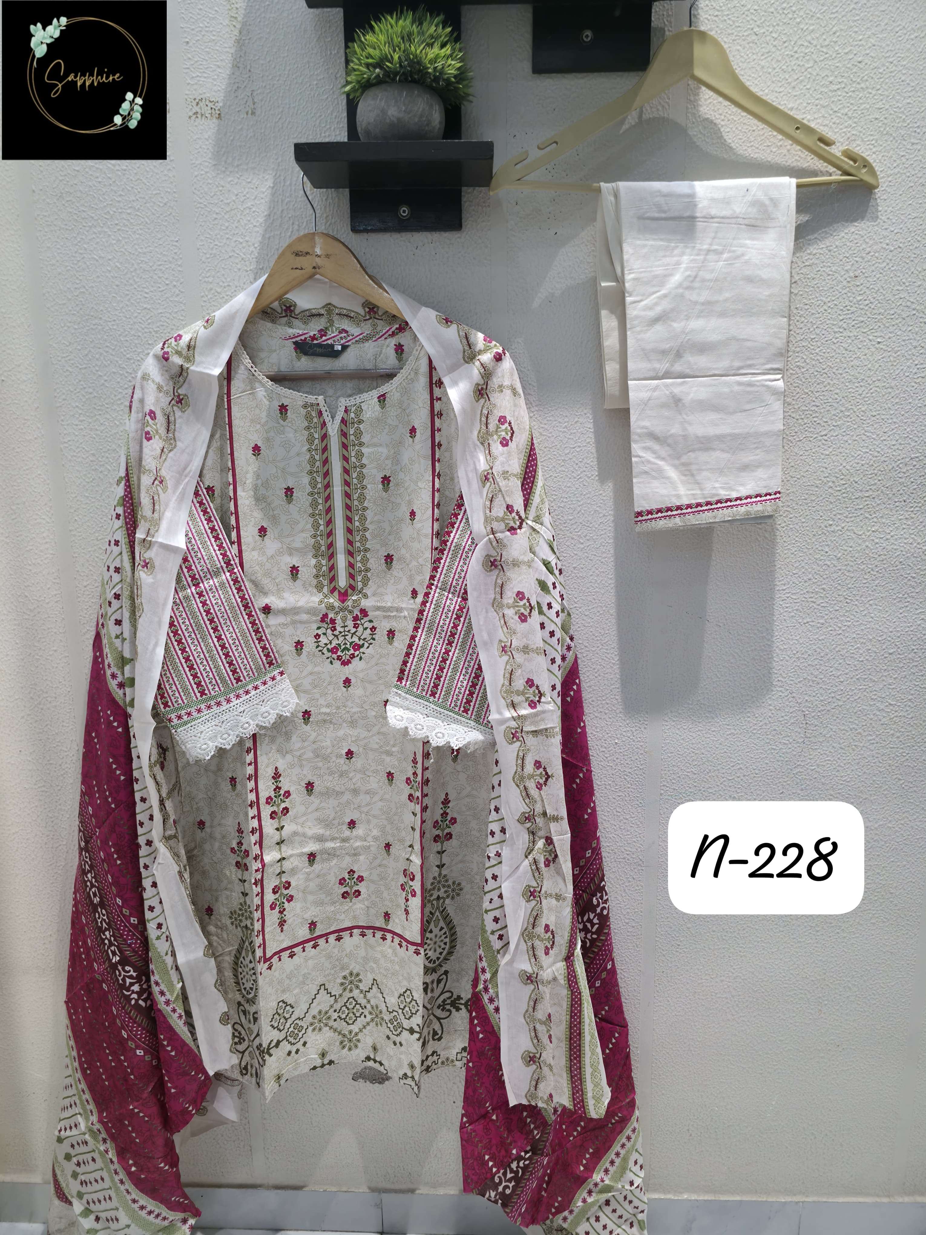 SAPPHIRE AGHA NOORAIN N 228 LAWN COTTON FANCY WORK PAKISTANI SALWAR KAMEEZ 