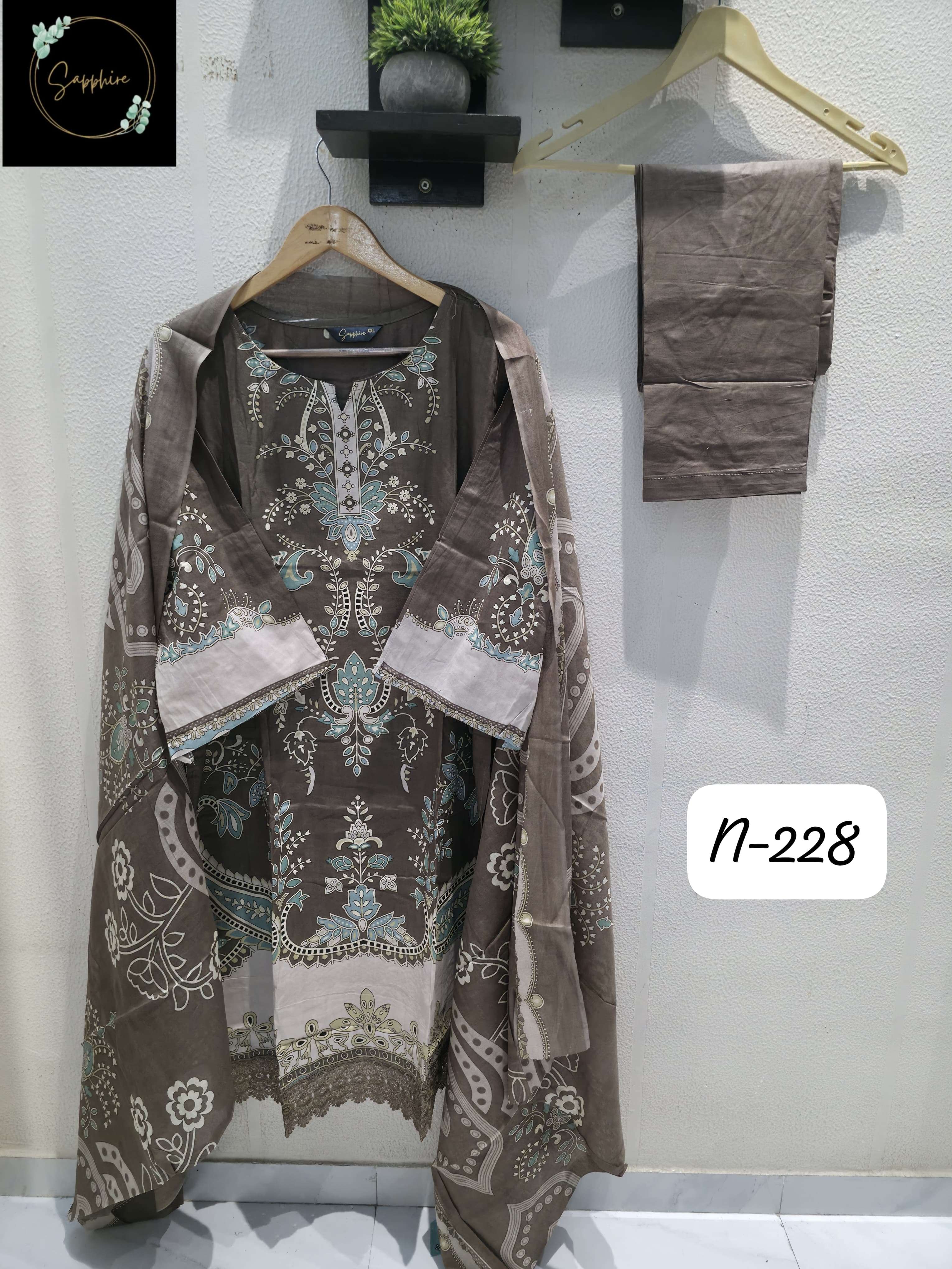 SAPPHIRE AGHA NOORAIN N 228 LAWN COTTON FANCY WORK PAKISTANI SALWAR KAMEEZ 