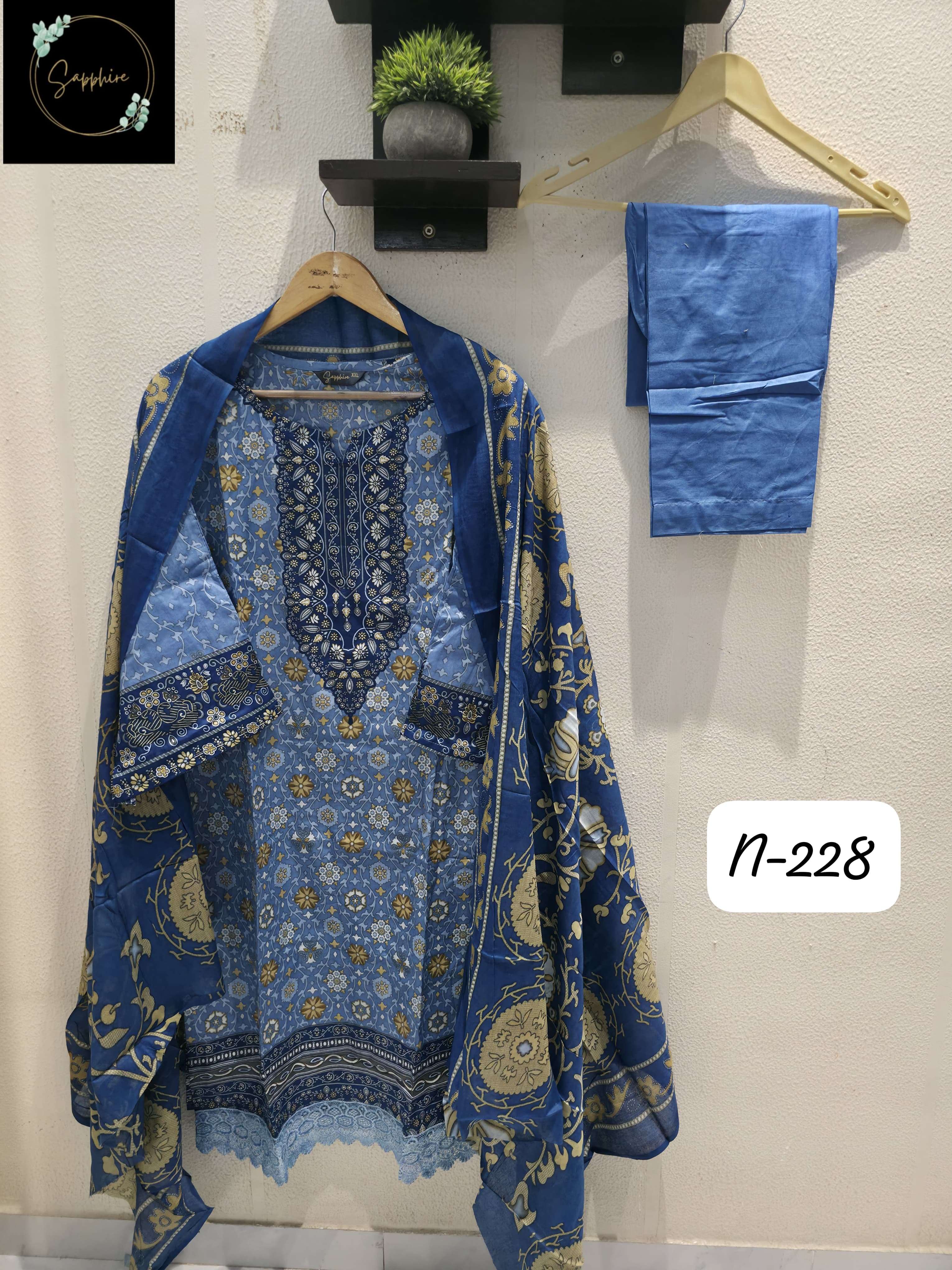 SAPPHIRE AGHA NOORAIN N 228 LAWN COTTON FANCY WORK PAKISTANI SALWAR KAMEEZ 