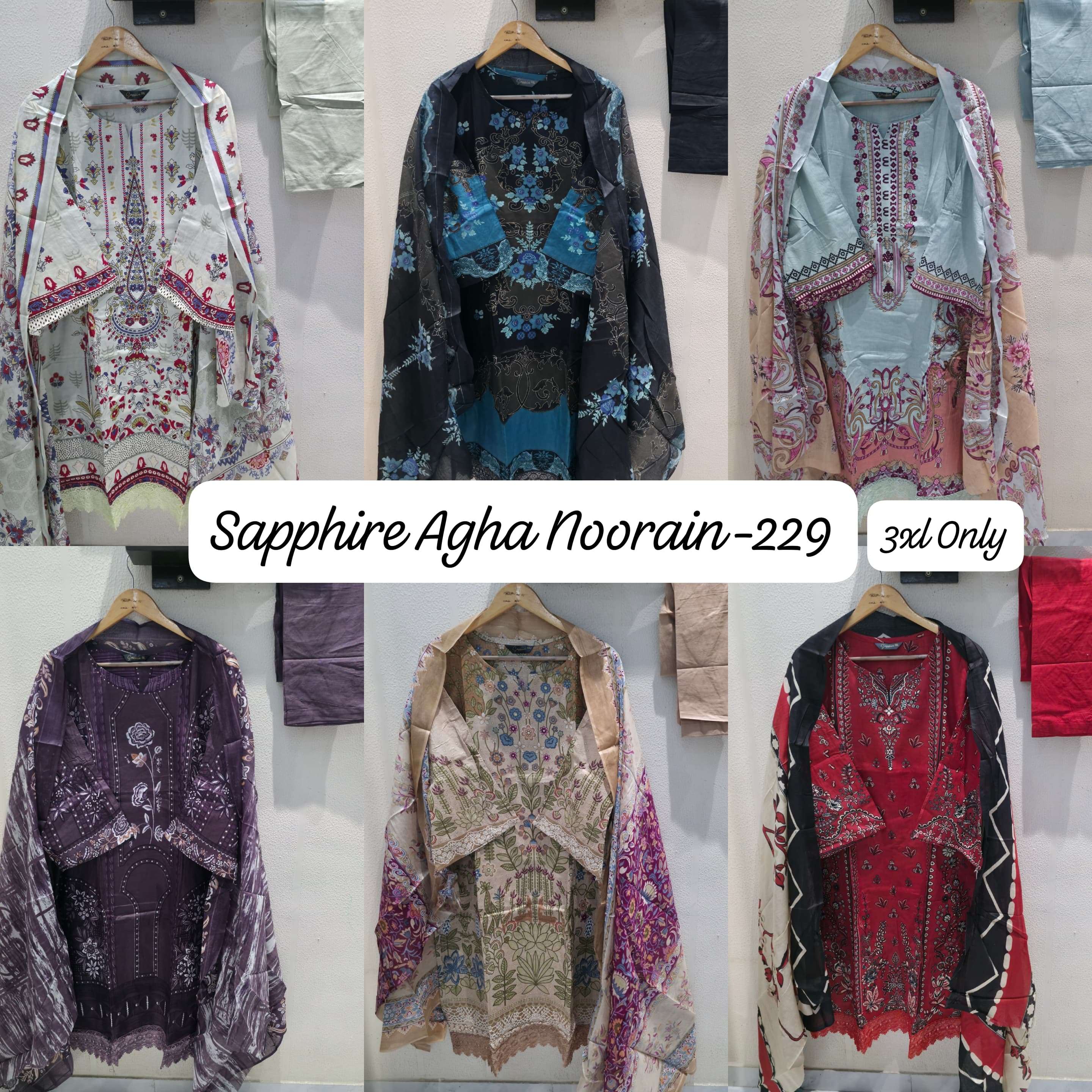 SAPPHIRE AGHA NOORAIN N 228 LAWN COTTON FANCY WORK PAKISTANI SALWAR KAMEEZ 