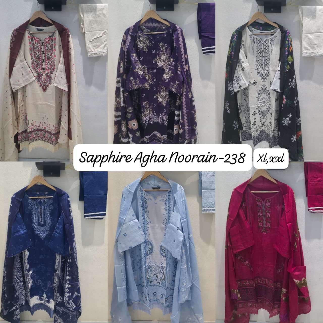 SAPPHIRE AGHA NOORAIN N 238 LAWN COTTON FANCY WORK READY MADE LADIES SUIT