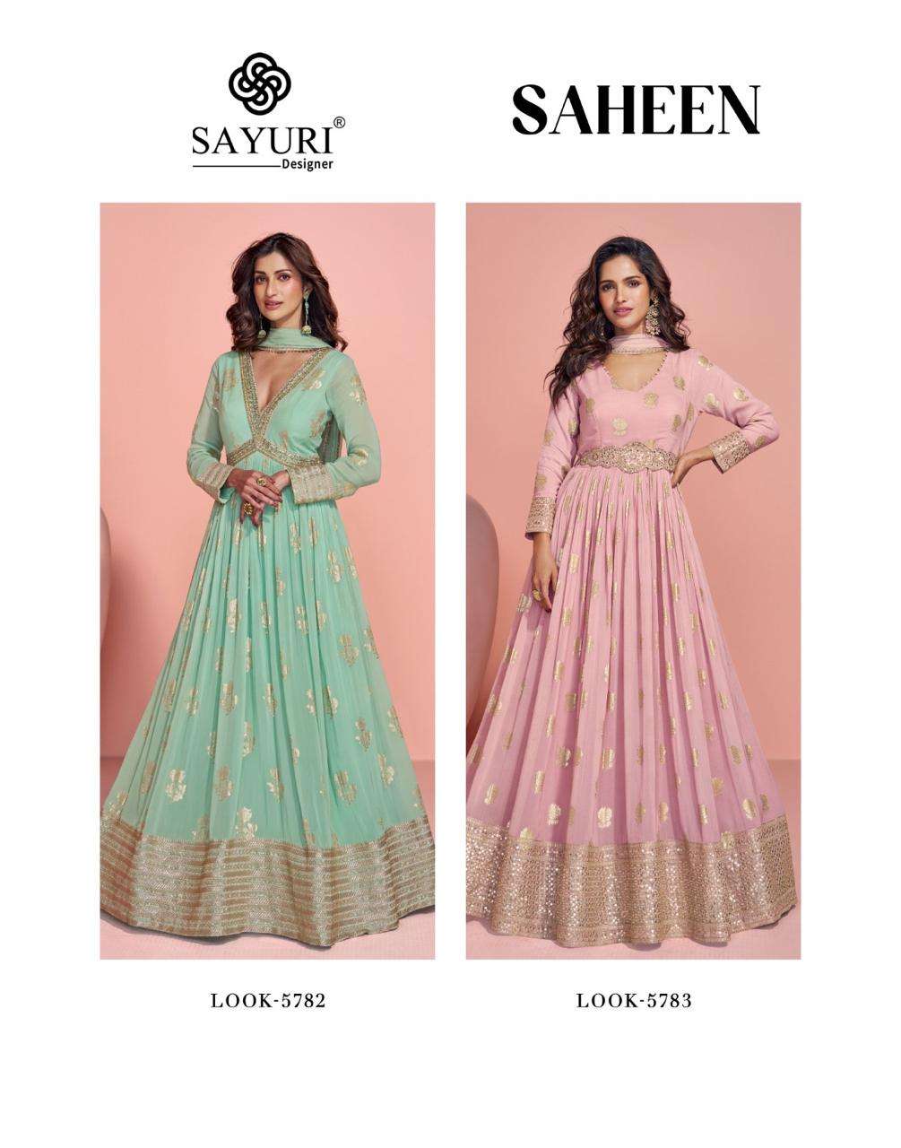 SAYURI DESIGNER SAHEEN JACQUARD SILK DESIGNER LONG ANARKALI AND GOWN DRESS