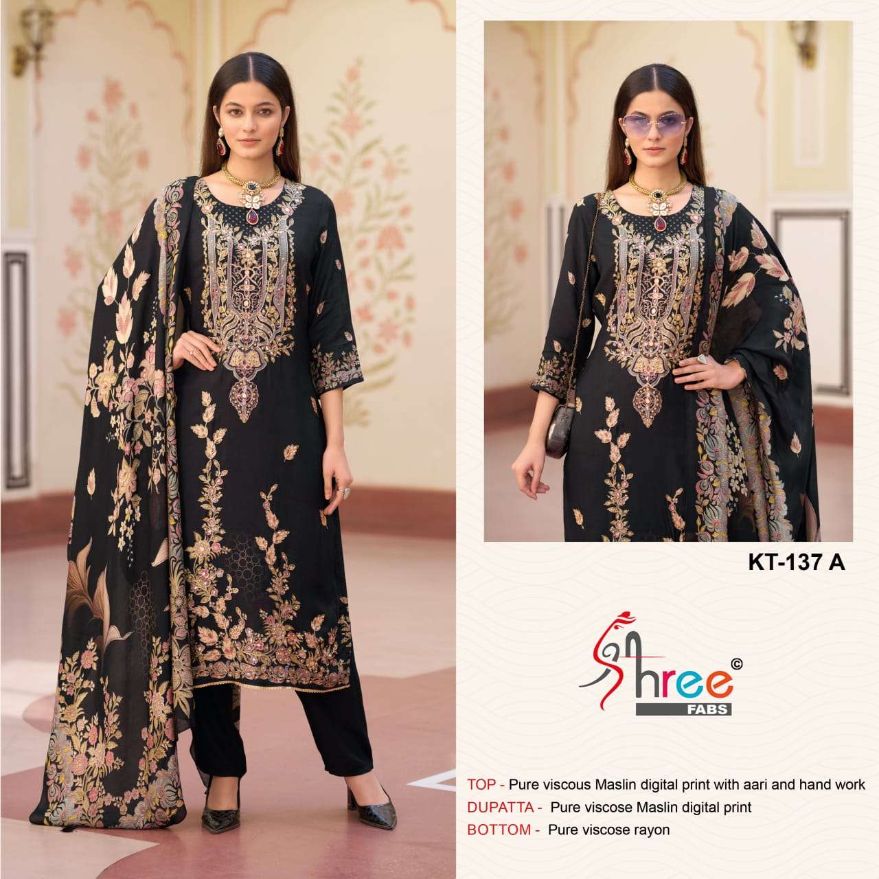 SHREE FABS KT 137 VISCOSE DIGITAL PRINT WITH HAND WORK DESIGNER SUIT  