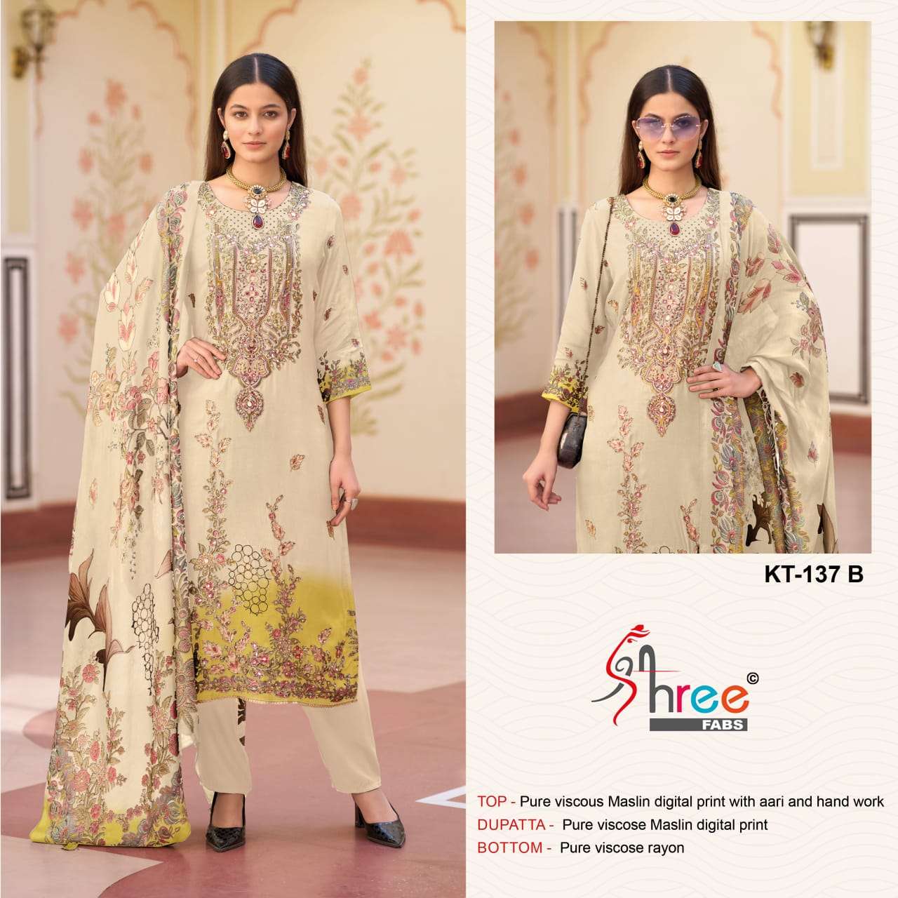 SHREE FABS KT 137 VISCOSE DIGITAL PRINT WITH HAND WORK DESIGNER SUIT  
