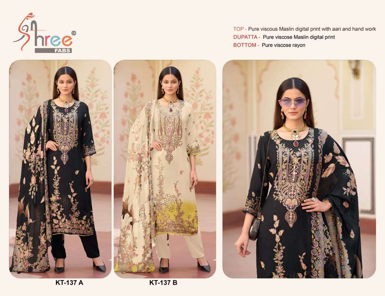 SHREE FABS KT 137 VISCOSE DIGITAL PRINT WITH HAND WORK DESIGNER SUIT  
