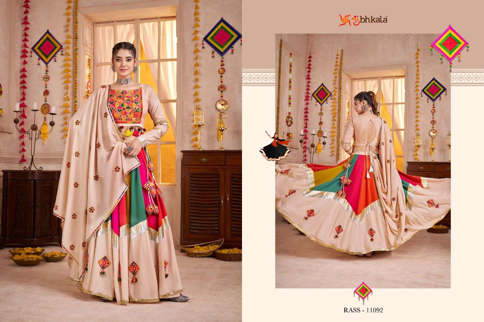 SHUBHKALA RAAS VOL 28 COTTON MIRROR WORK DESIGNER NAVRATRI WEAR LEHENGA CHOLI 