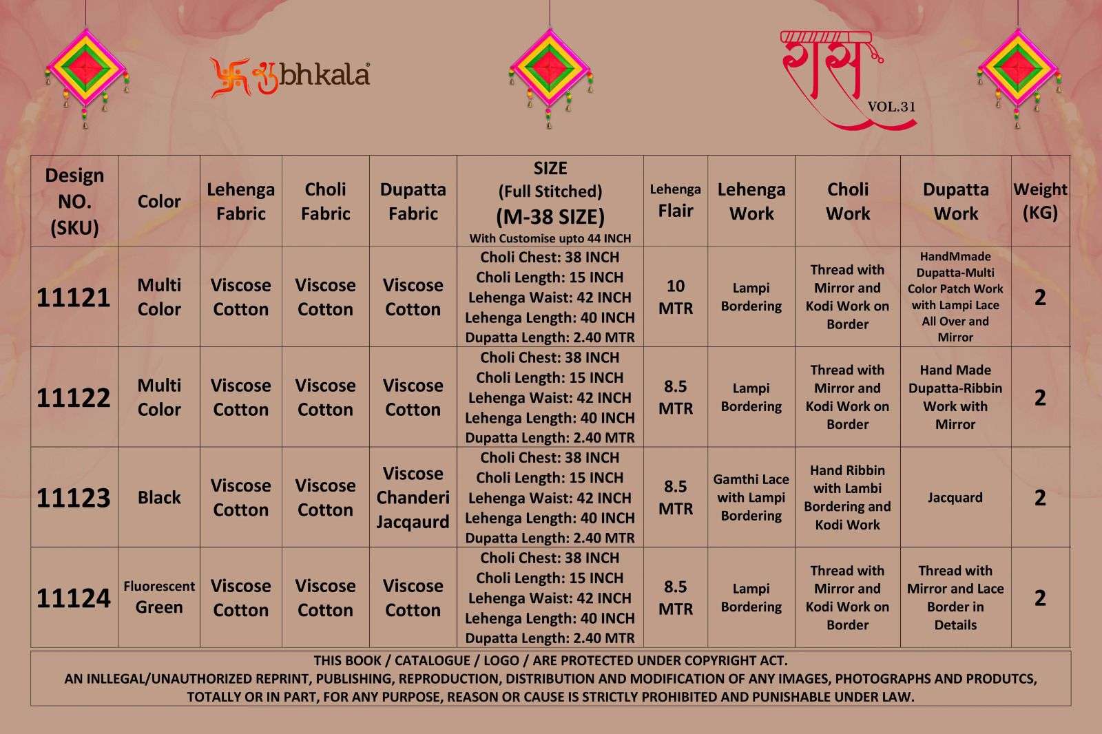 SHUBHKALA RAAS VOL 31 COTTON DESIGNER WORK NAVRATRI WEAR CHANIYA CHOLI 