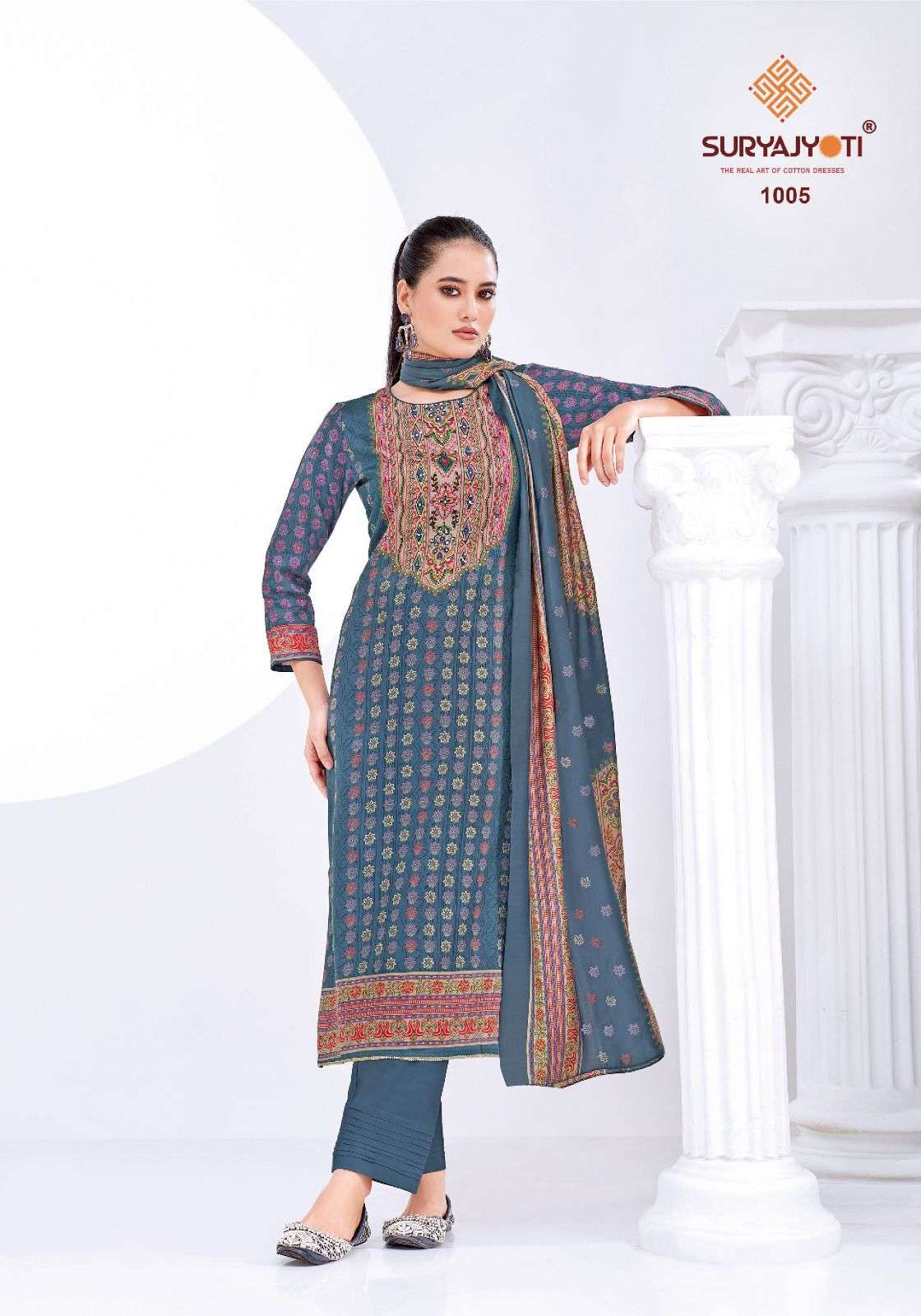 SURYAJYOTI KESAR VOL 1 JAM SATIN FOIL PRINT WITH WORK SUITS 