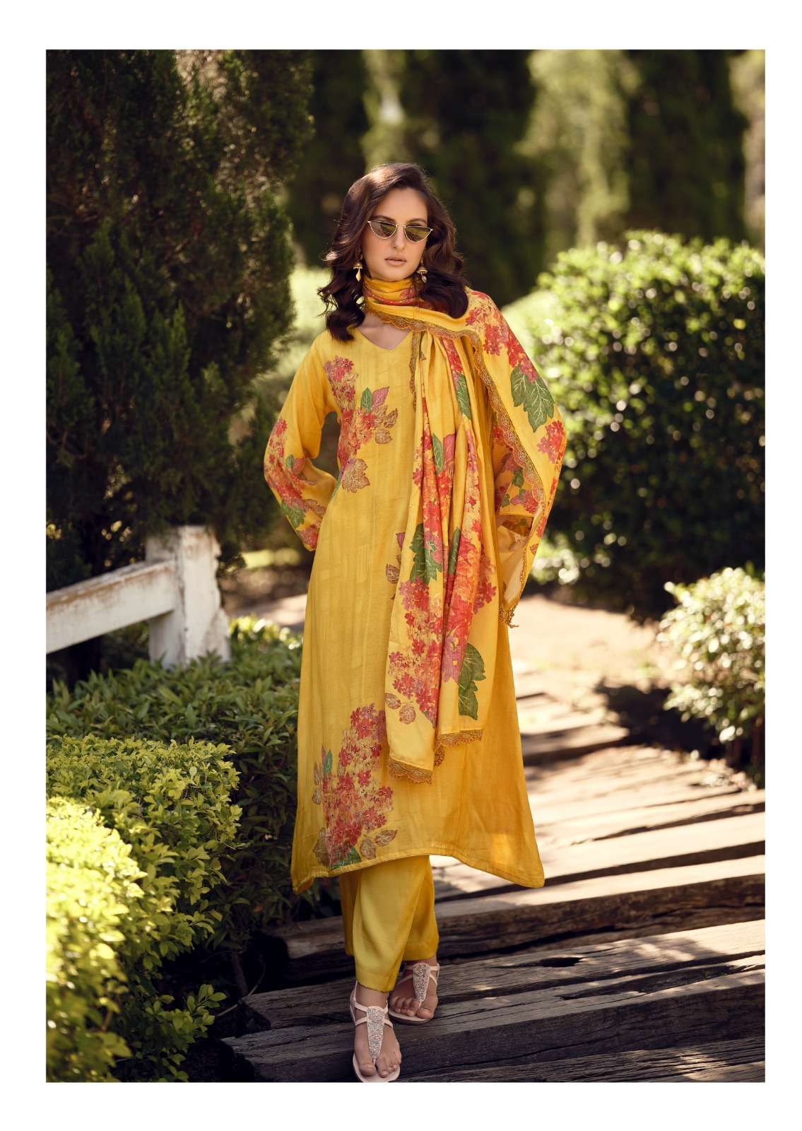 THE HERMITAGE SHOP GAZAB SILK COTTON DIGITAL PRINT WITH FANCY HAND WORKS SUIT