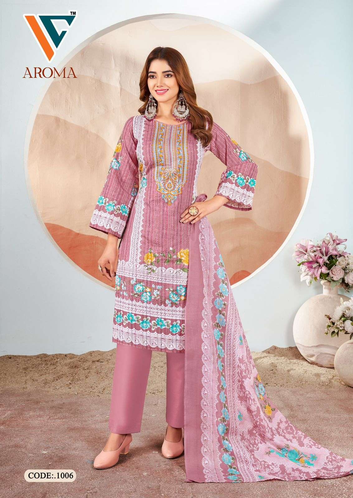 VANDANA‎‎‎‎ CREATION AROMA VOL 1 COTTON DIGITAL PRINTS WITH FANCY WORK SUITS 