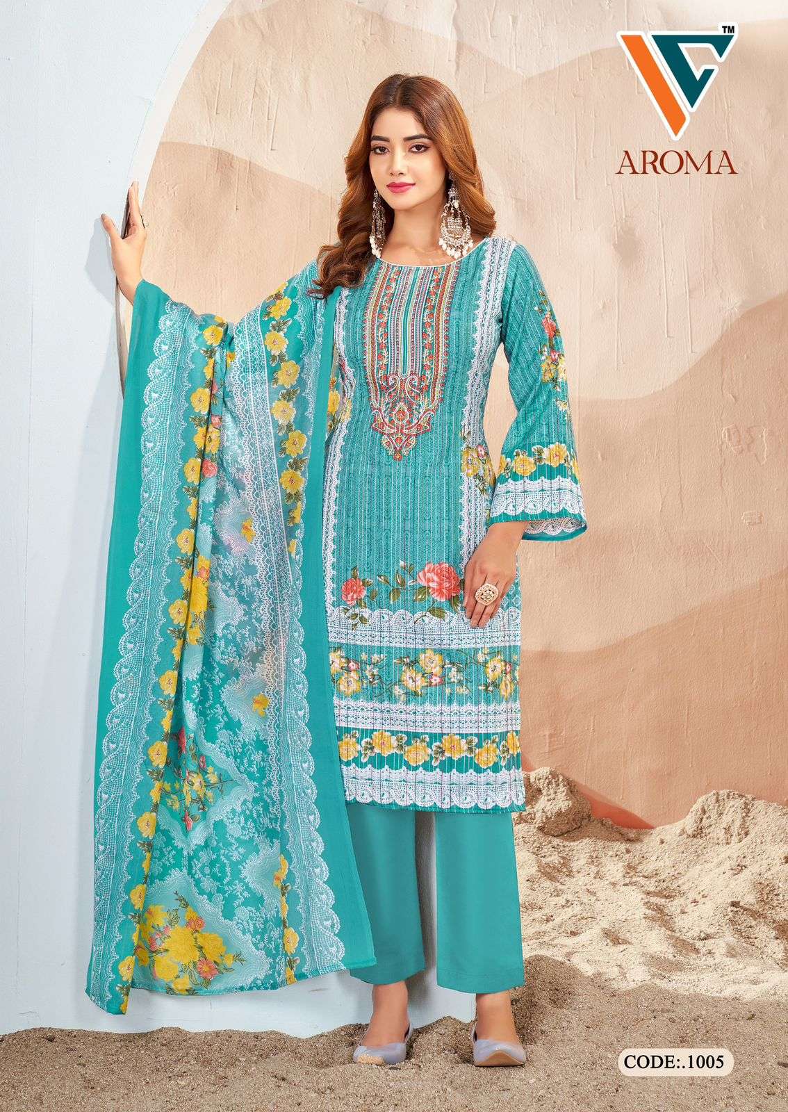 VANDANA‎‎‎‎ CREATION AROMA VOL 1 COTTON DIGITAL PRINTS WITH FANCY WORK SUITS 