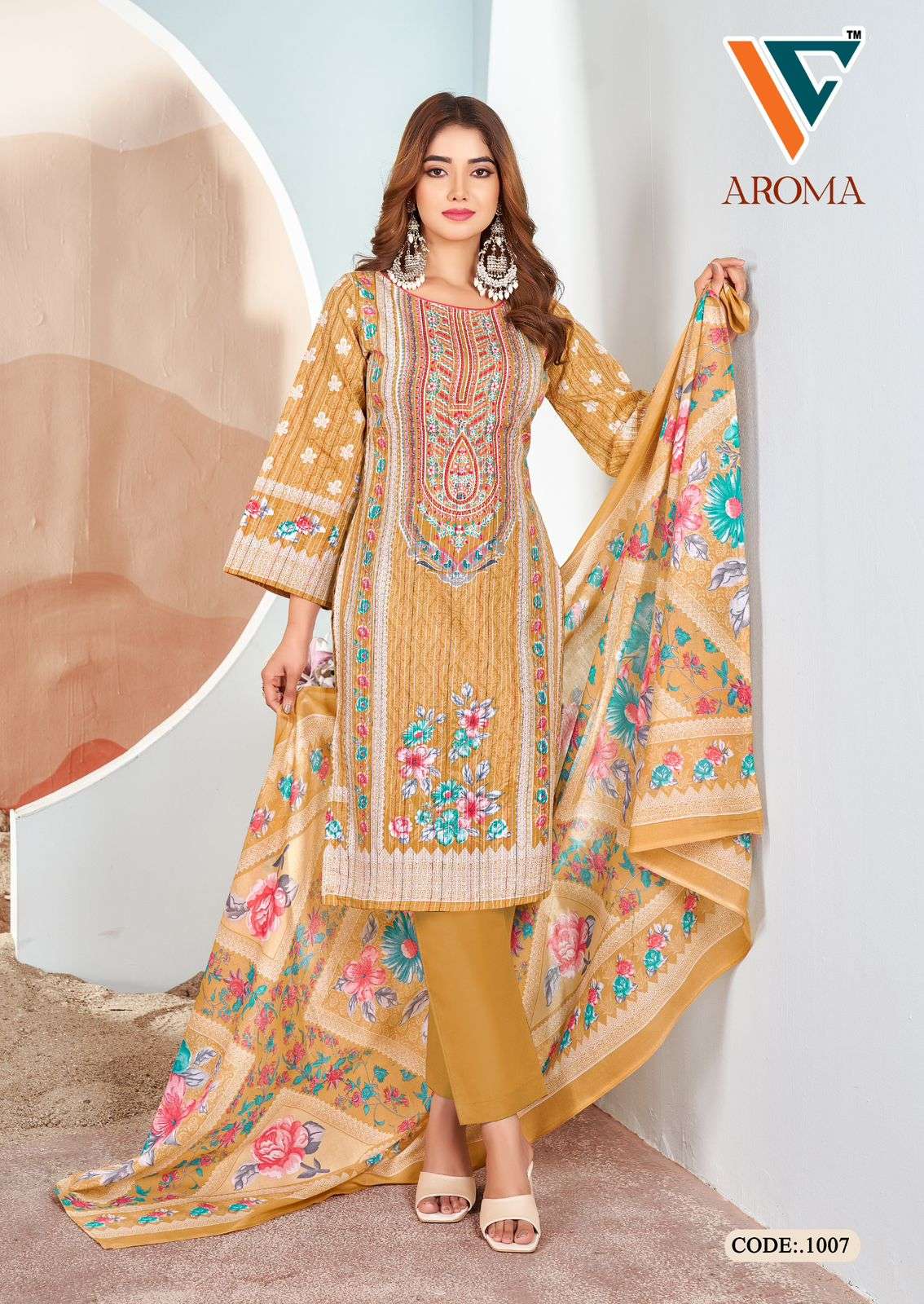 VANDANA‎‎‎‎ CREATION AROMA VOL 1 COTTON DIGITAL PRINTS WITH FANCY WORK SUITS 
