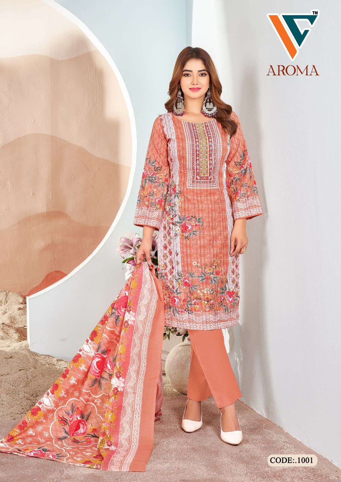 VANDANA‎‎‎‎ CREATION AROMA VOL 1 COTTON DIGITAL PRINTS WITH FANCY WORK SUITS 