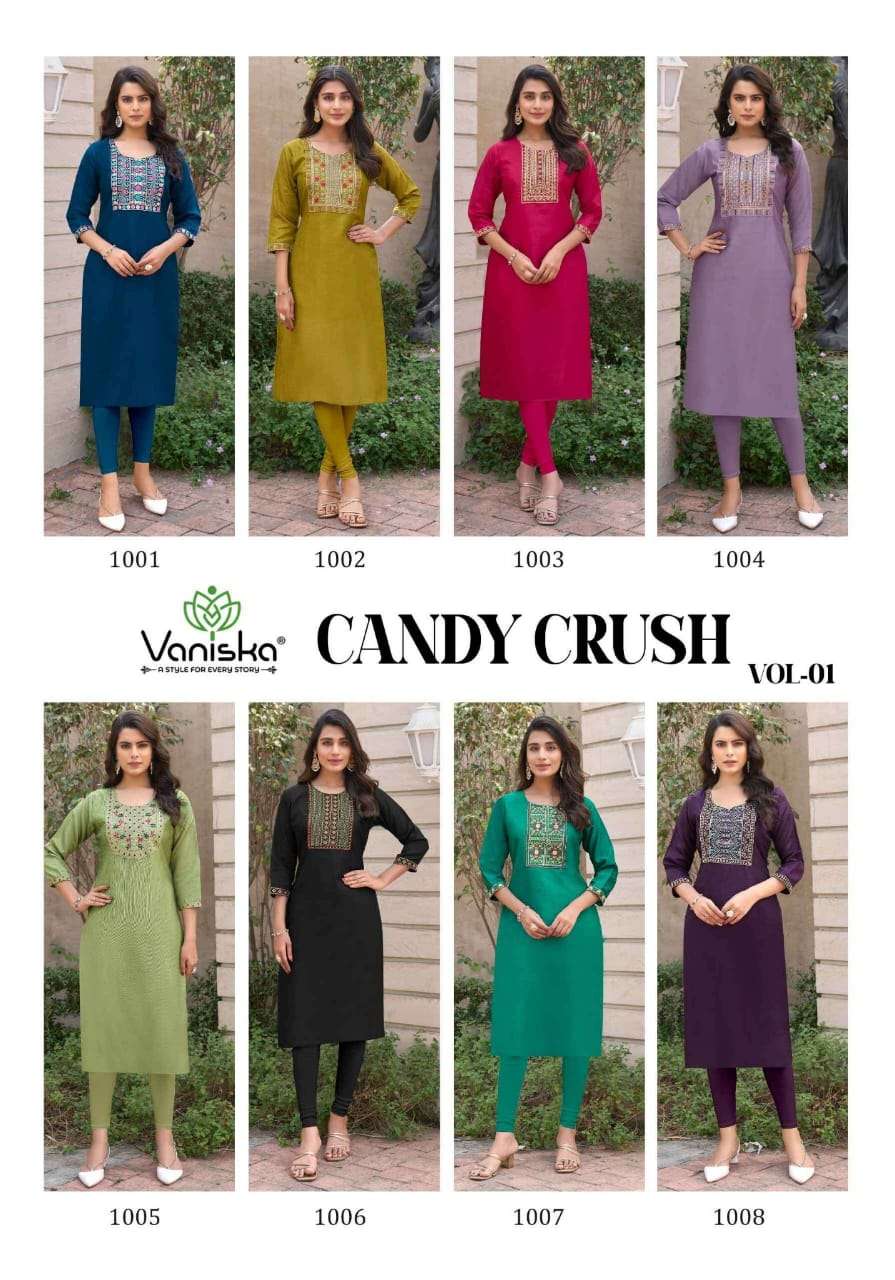 VANISKA CANDY CRUSH VOL 1 SIMER FABRIC FANCY EMBROIDERIES WORK LADIES KURTI