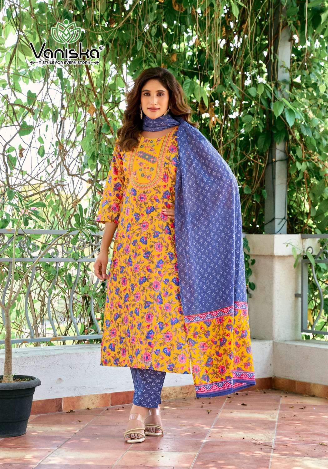 VANISKA FASHION STORY VOL 1 VISCOSE FANCY  STRAIGHT KURTI WITH PANT &  DUPATTA SET