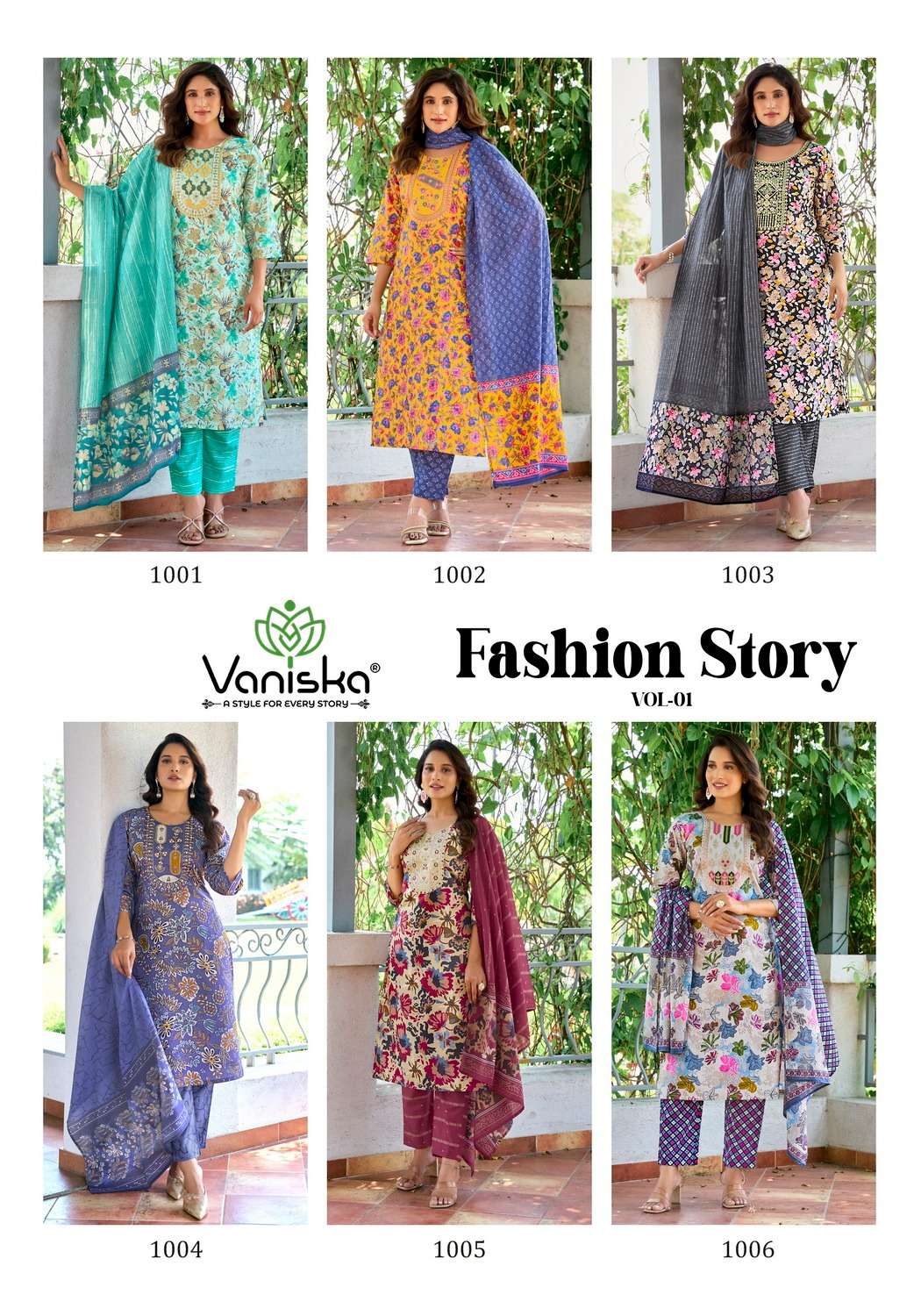 VANISKA FASHION STORY VOL 1 VISCOSE FANCY  STRAIGHT KURTI WITH PANT &  DUPATTA SET