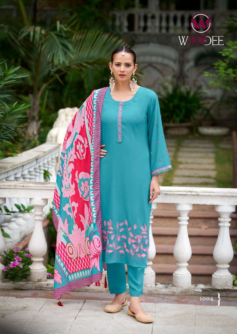 WOODEE BELLA RAYON FANCY EMBROIDERY WORKS LADIES KURTI COMBO SET 