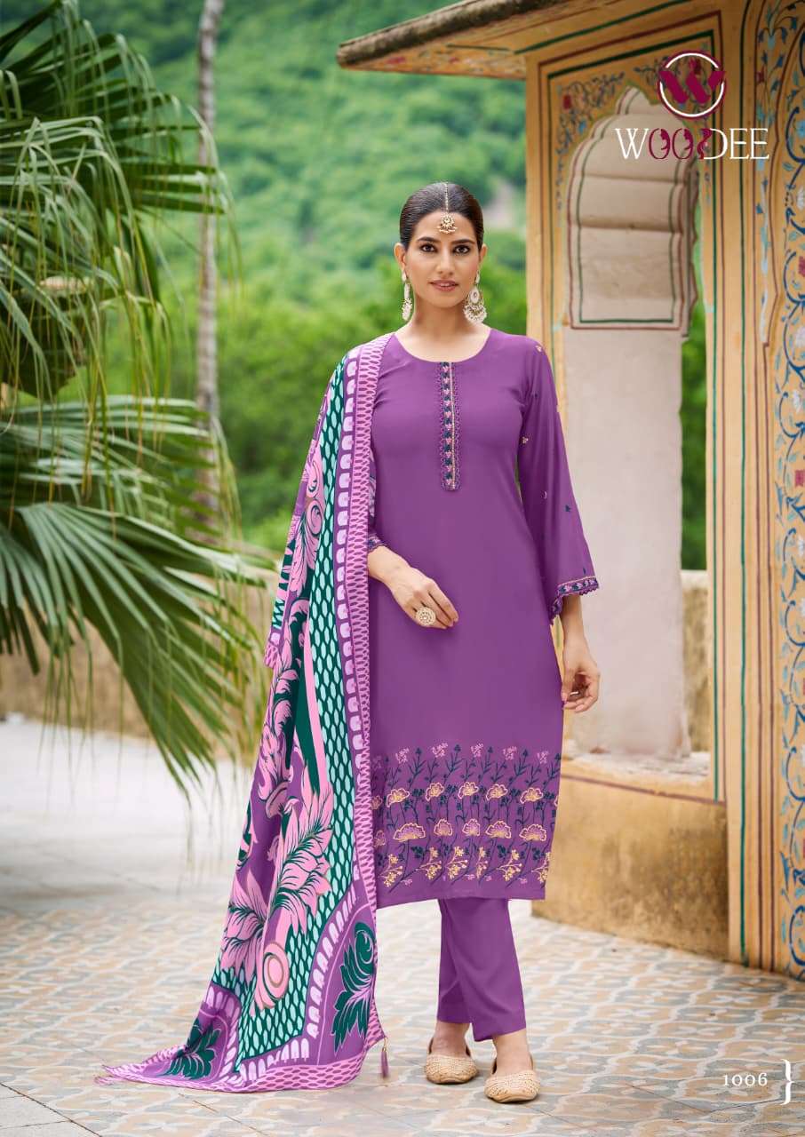 WOODEE BELLA RAYON FANCY EMBROIDERY WORKS LADIES KURTI COMBO SET 